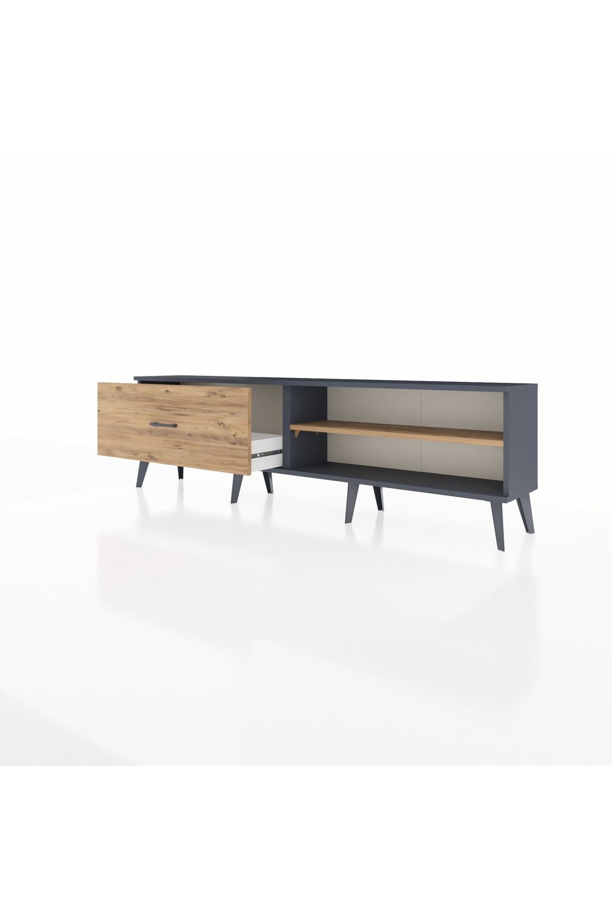 Arges TV Ünitesi Tek Raflı Tek Çekmeceli  176x30x51 Antrasit-Çam/Çam