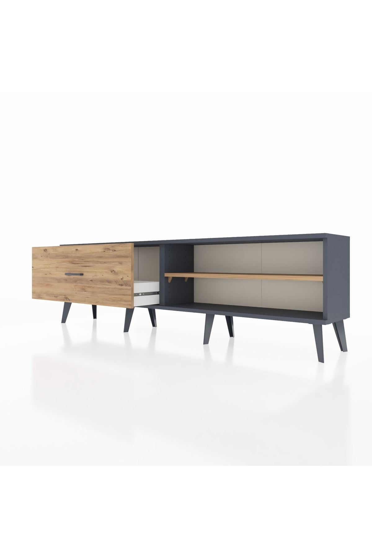 Arges TV Ünitesi Tek Raflı Tek Çekmeceli  176x30x51 Antrasit-Çam/Çam