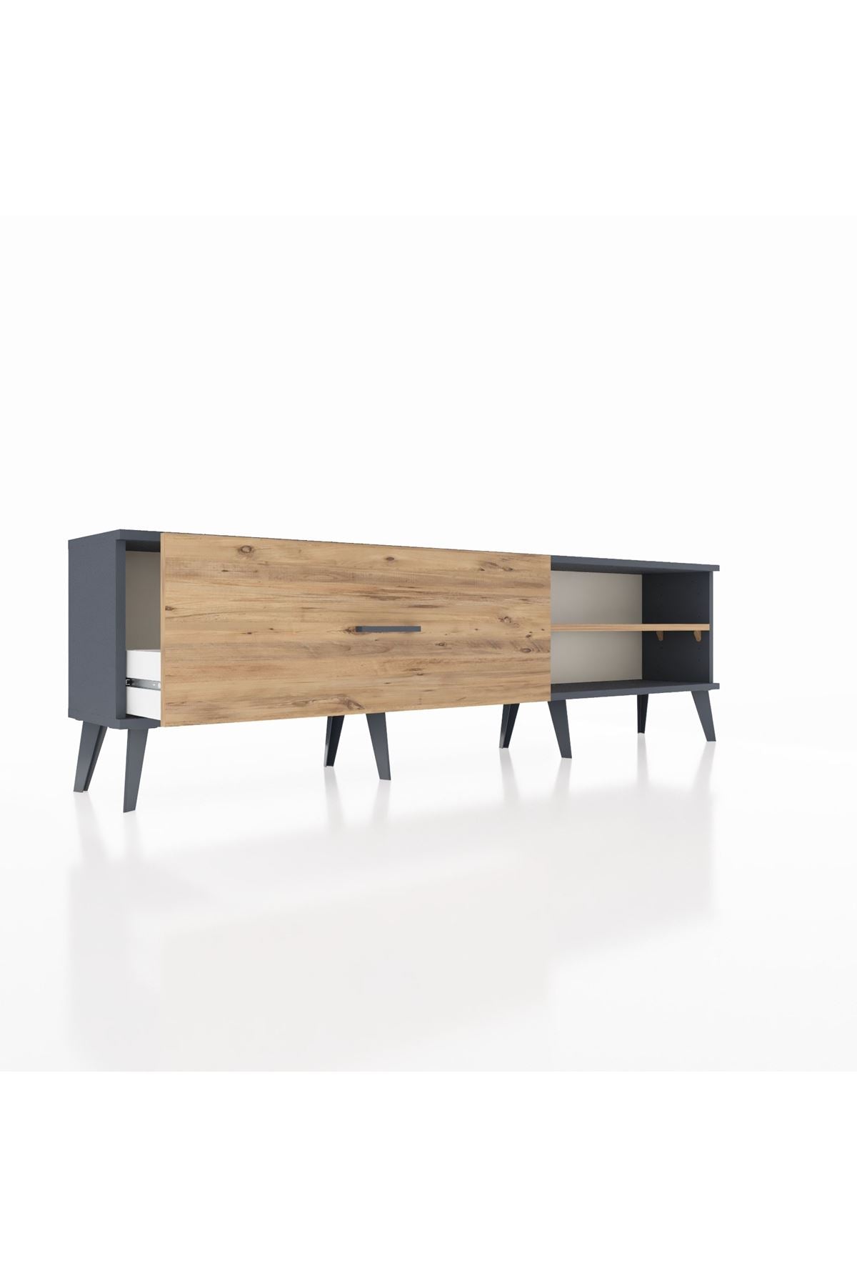 Arges TV Ünitesi Tek Raflı Tek Çekmeceli  176x30x51 Antrasit-Çam/Çam