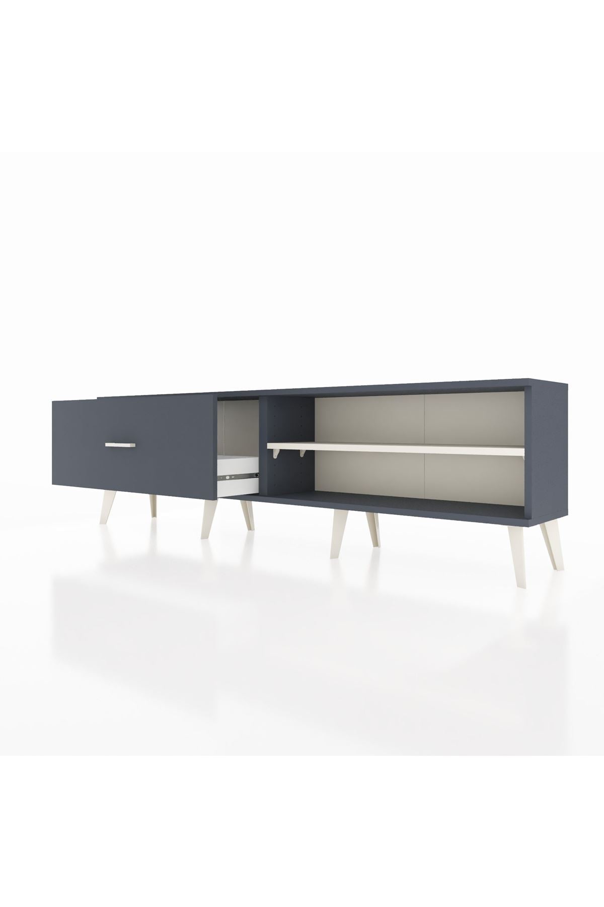 Arges TV Ünitesi Tek Raflı Tek Çekmeceli  176x30x51 Antrasit-Aytaşı/Antrasit