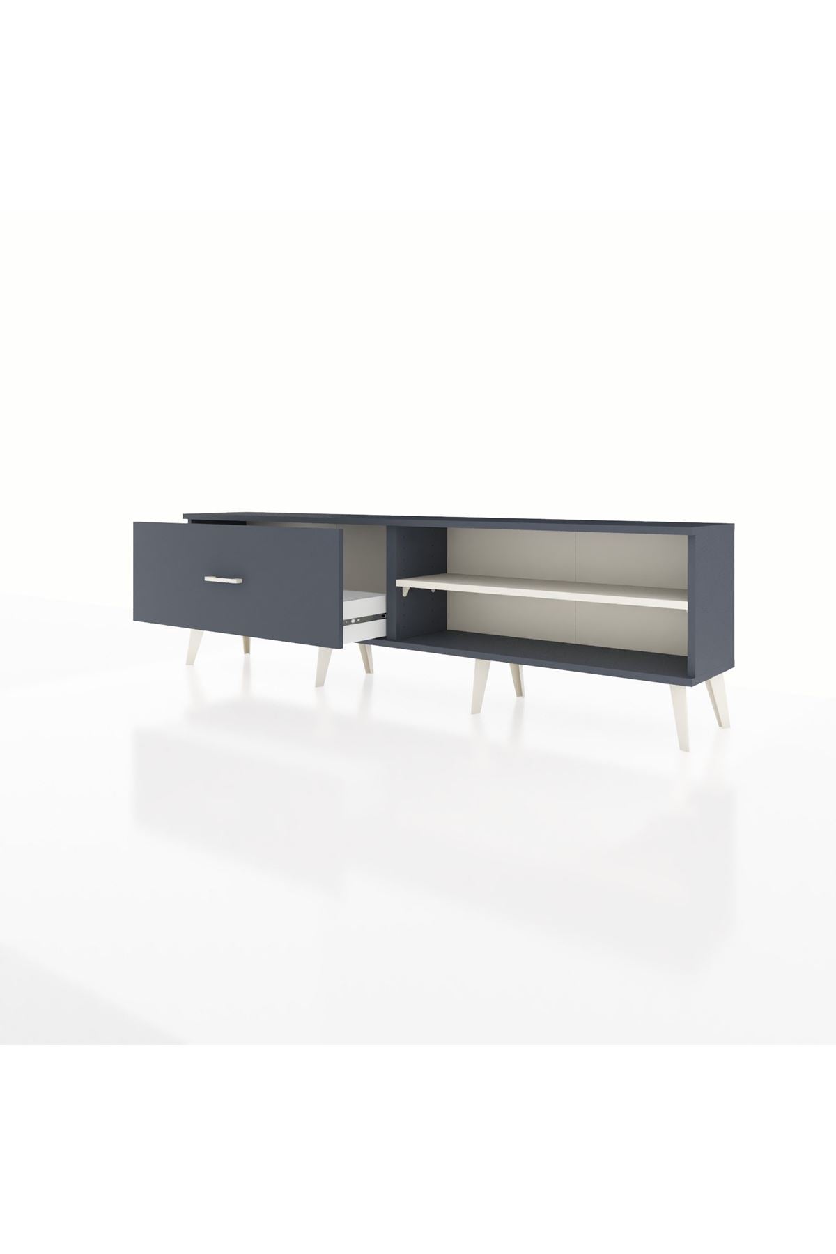 Arges TV Ünitesi Tek Raflı Tek Çekmeceli  176x30x51 Antrasit-Aytaşı/Antrasit