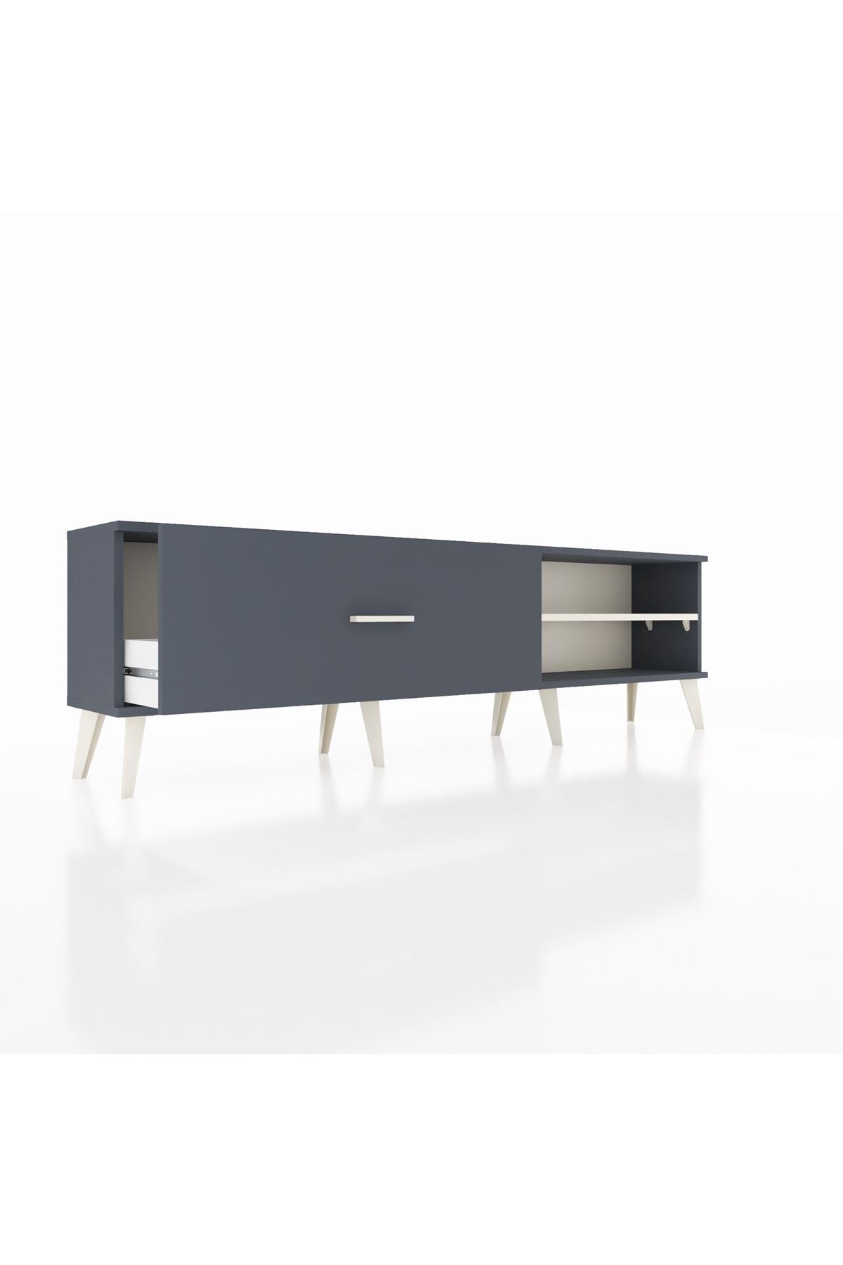 Arges TV Ünitesi Tek Raflı Tek Çekmeceli  176x30x51 Antrasit-Aytaşı/Antrasit