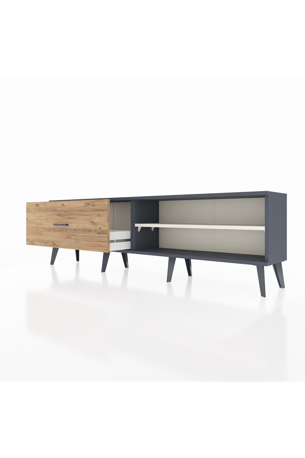 Arges TV Ünitesi Tek Raflı Tek Çekmeceli  176x30x51 Antrasit-Aytaşı/Çam