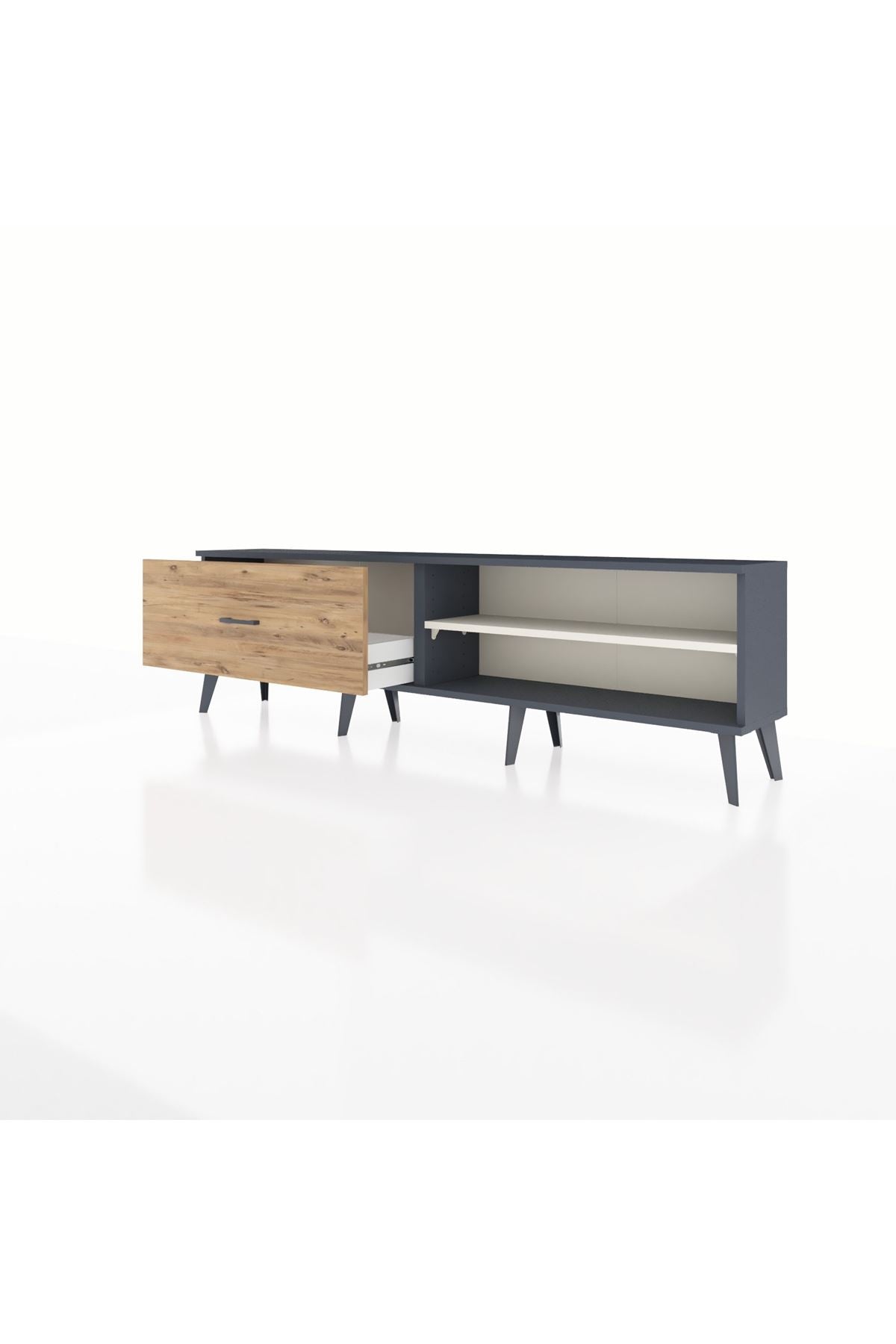 Arges TV Ünitesi Tek Raflı Tek Çekmeceli  176x30x51 Antrasit-Aytaşı/Çam