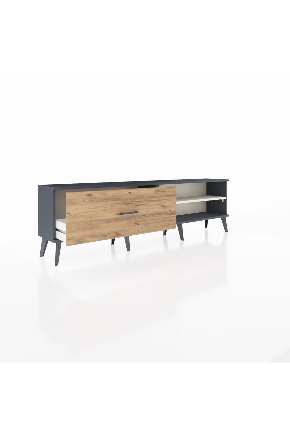 Arges TV Ünitesi Tek Raflı Tek Çekmeceli  176x30x51 Antrasit-Aytaşı/Çam