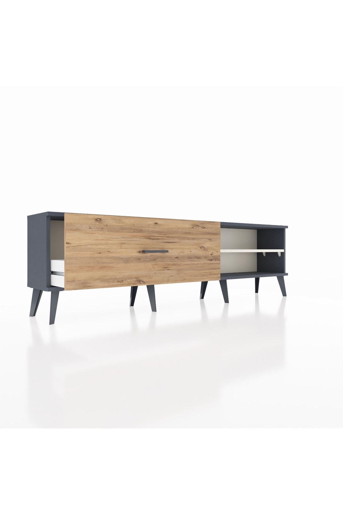 Arges TV Ünitesi Tek Raflı Tek Çekmeceli  176x30x51 Antrasit-Aytaşı/Çam