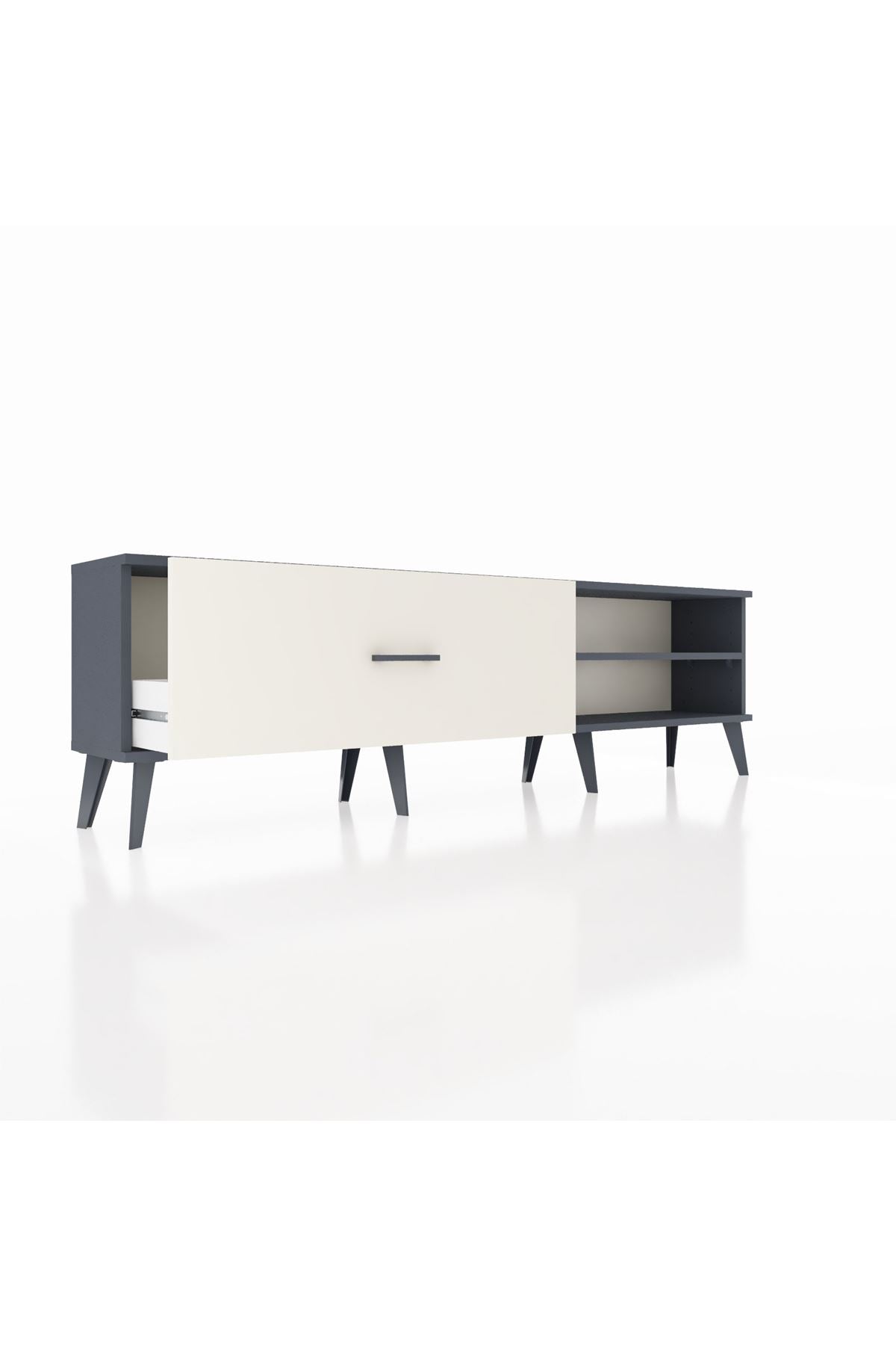 Arges TV Ünitesi Tek Raflı Tek Çekmeceli  176x30x51 Antrasit-Antrasit/Aytaşı