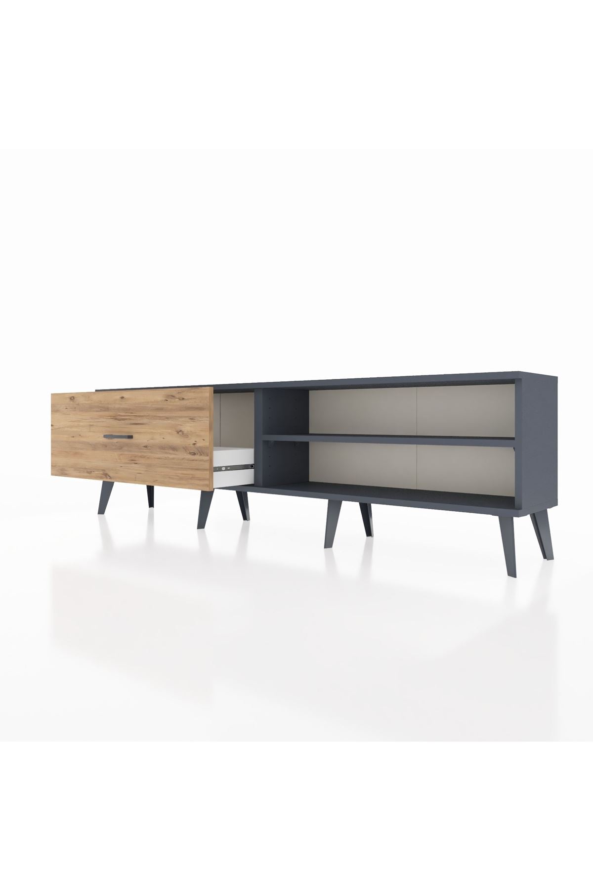 Arges TV Ünitesi Tek Raflı Tek Çekmeceli  176x30x51 Antrasit-Antrasit/Çam