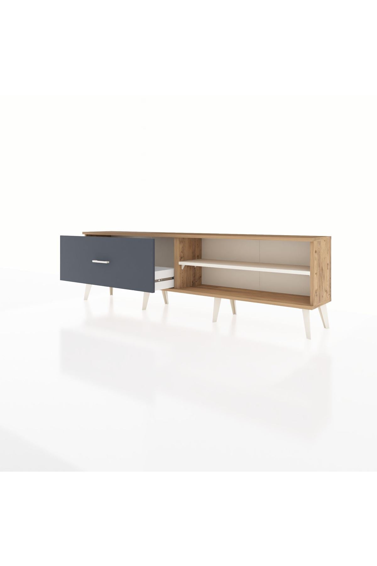 Arges TV Ünitesi Tek Raflı Tek Çekmeceli  176x30x51 Çam-Aytaşı/Antrasit