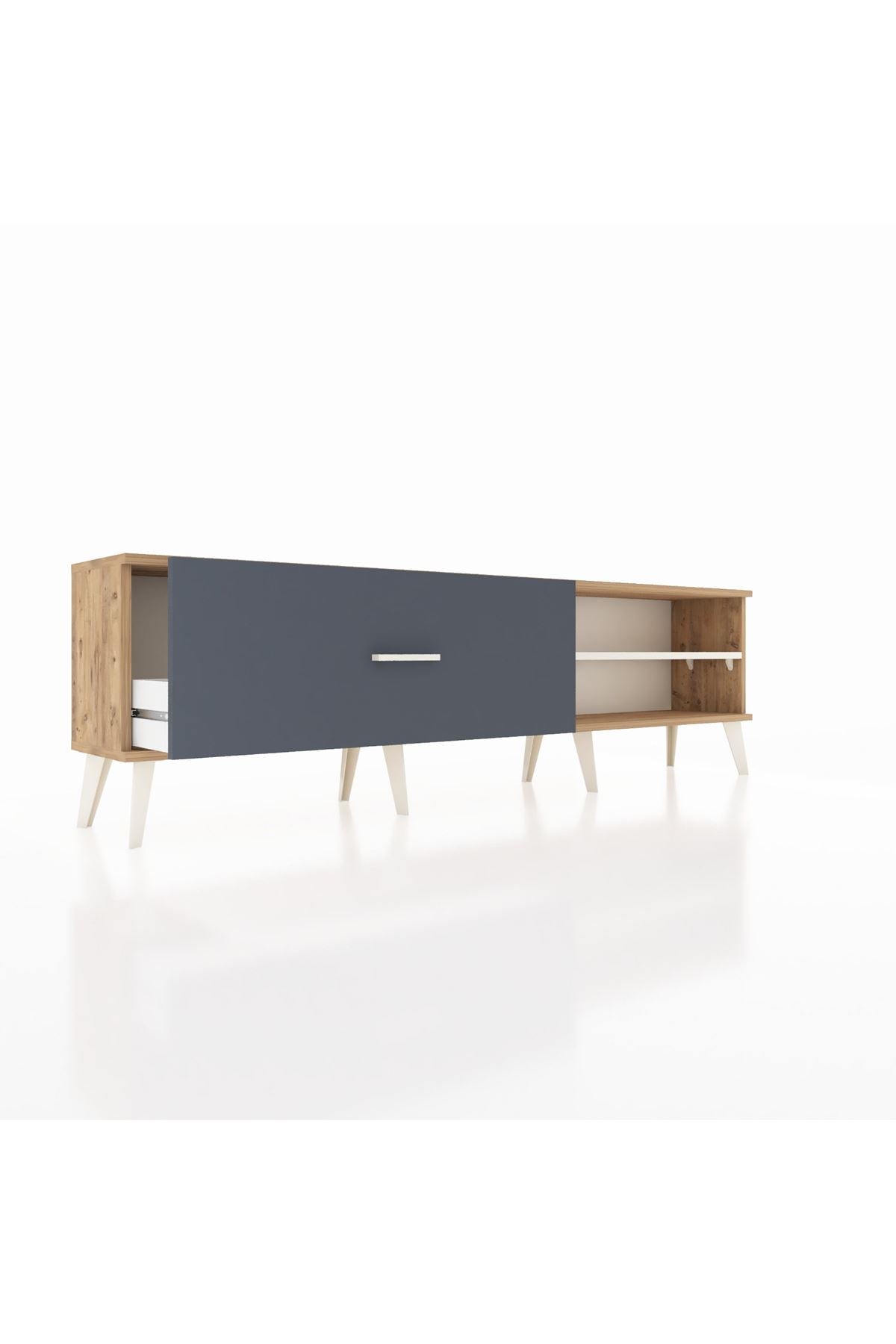 Arges TV Ünitesi Tek Raflı Tek Çekmeceli  176x30x51 Çam-Aytaşı/Antrasit