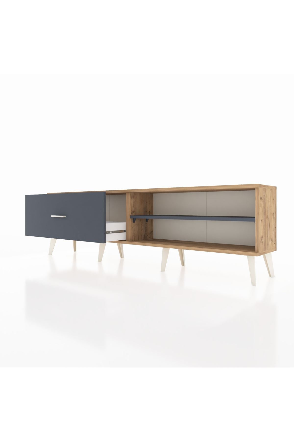 Arges TV Ünitesi Tek Raflı Tek Çekmeceli  176x30x51 Çam-Antrasit/Antrasit