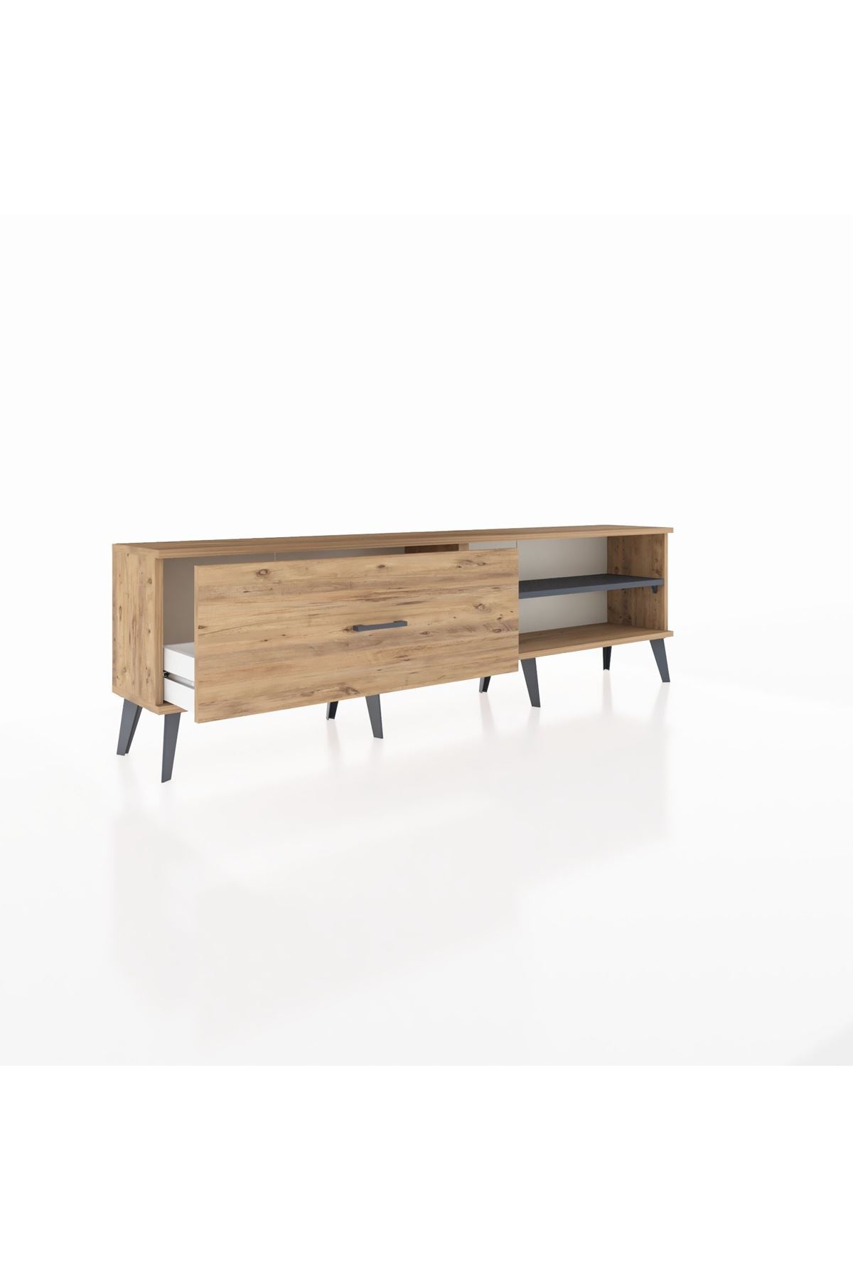 Arges TV Ünitesi Tek Raflı Tek Çekmeceli  176x30x51 Çam-Antrasit/Çam