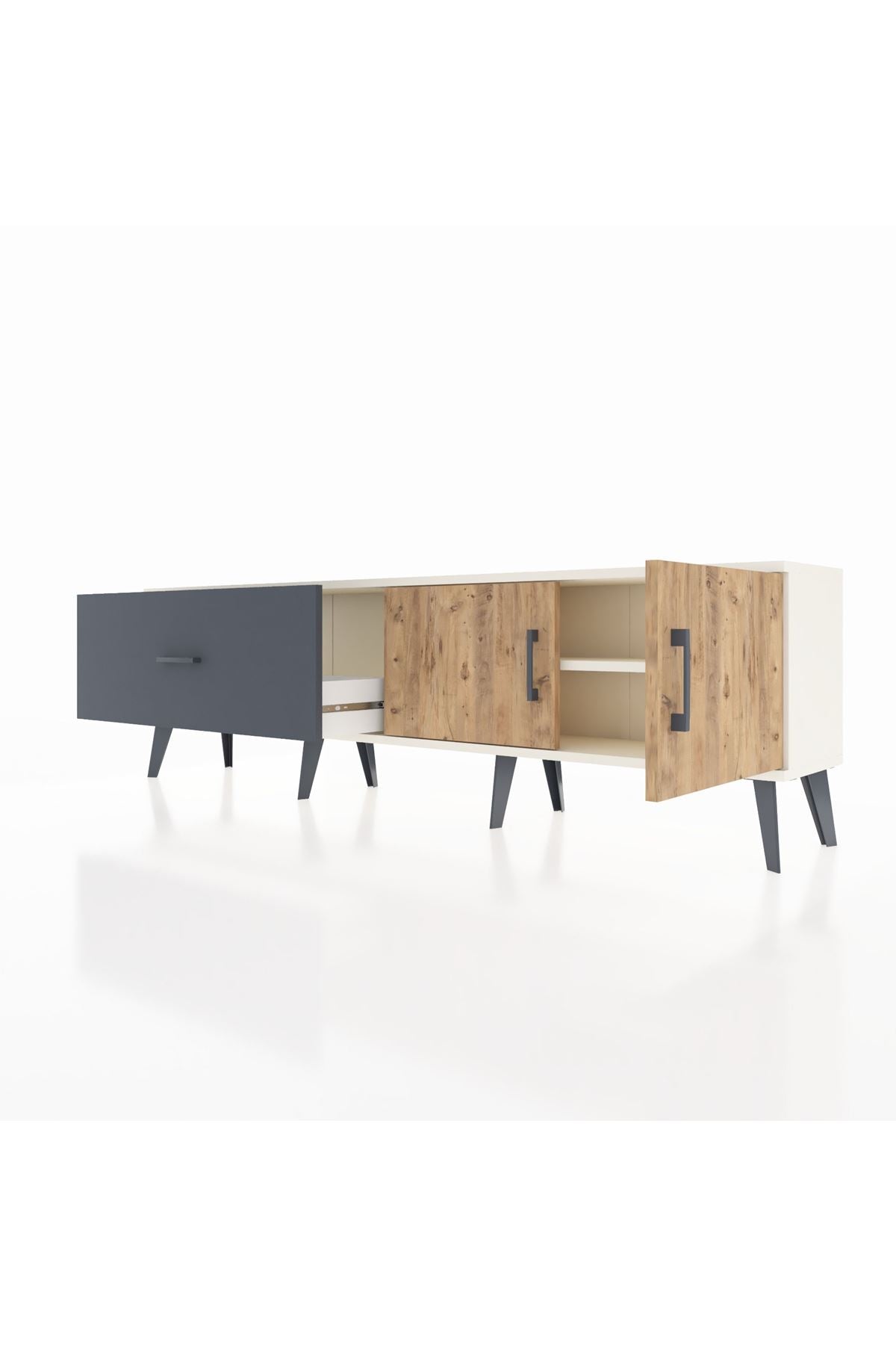 Arges TV Ünitesi Tek Raflı Tek Çekmeceli 2 Kapaklı 176x30x51 Aytaşı-Çam/Antrasit