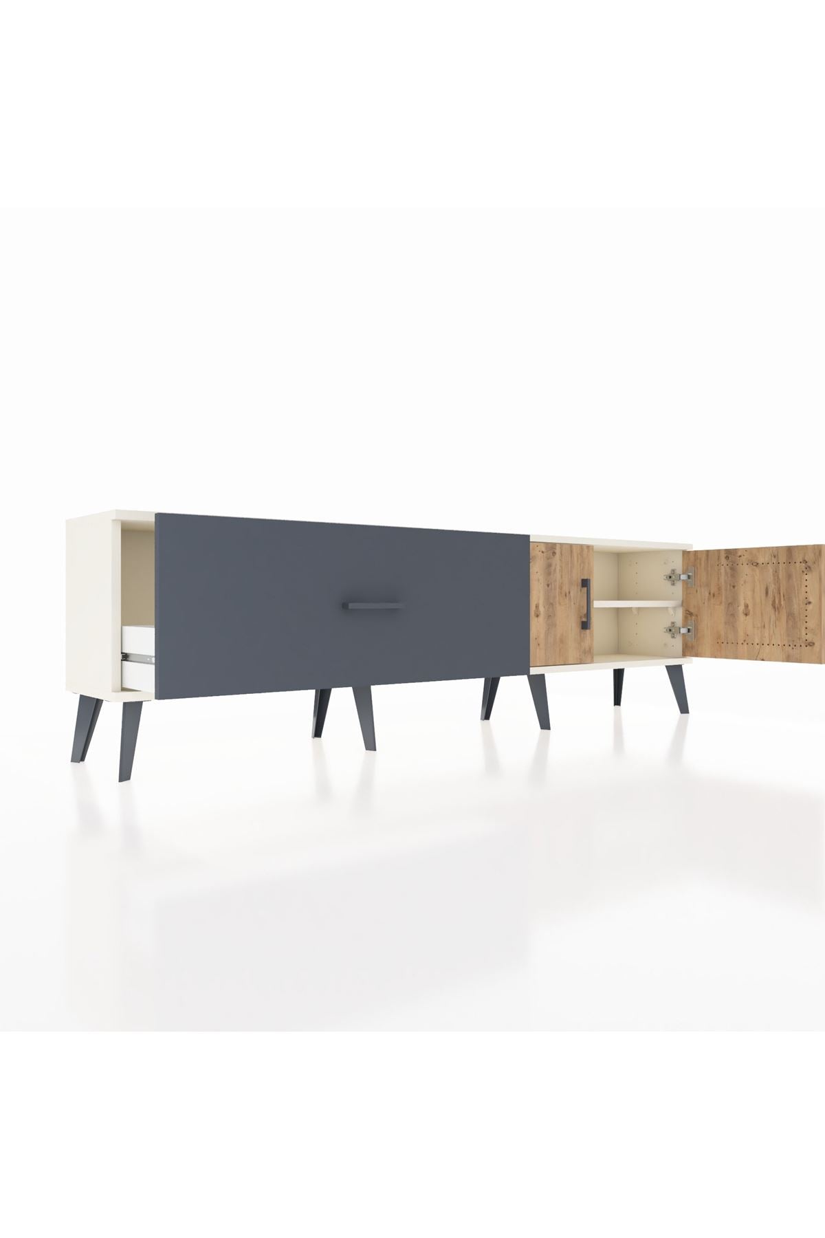 Arges TV Ünitesi Tek Raflı Tek Çekmeceli 2 Kapaklı 176x30x51 Aytaşı-Çam/Antrasit