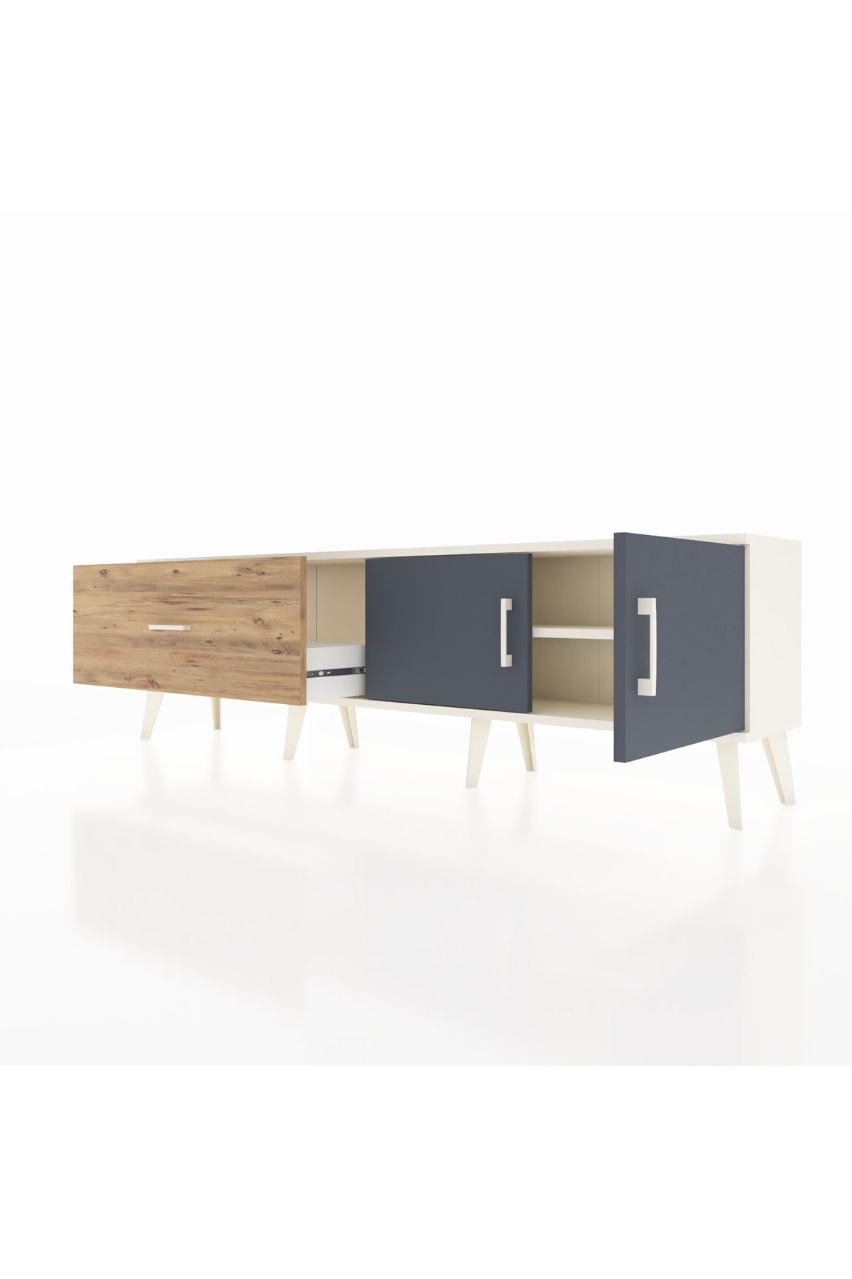 Arges TV Ünitesi Tek Raflı Tek Çekmeceli 2 Kapaklı 176x30x51 Aytaşı-Antrasit/Çam