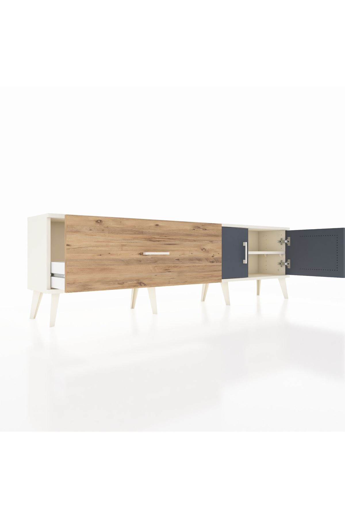 Arges TV Ünitesi Tek Raflı Tek Çekmeceli 2 Kapaklı 176x30x51 Aytaşı-Antrasit/Çam