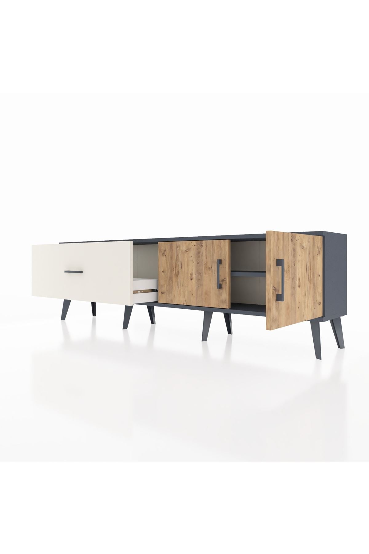 Arges TV Ünitesi Tek Raflı Tek Çekmeceli 2 Kapaklı 176x30x51 Antrasit-Çam/Aytaşı