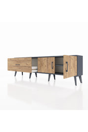 Arges TV Ünitesi Tek Raflı Tek Çekmeceli 2 Kapaklı 176x30x51 Antrasit-Çam/Çam