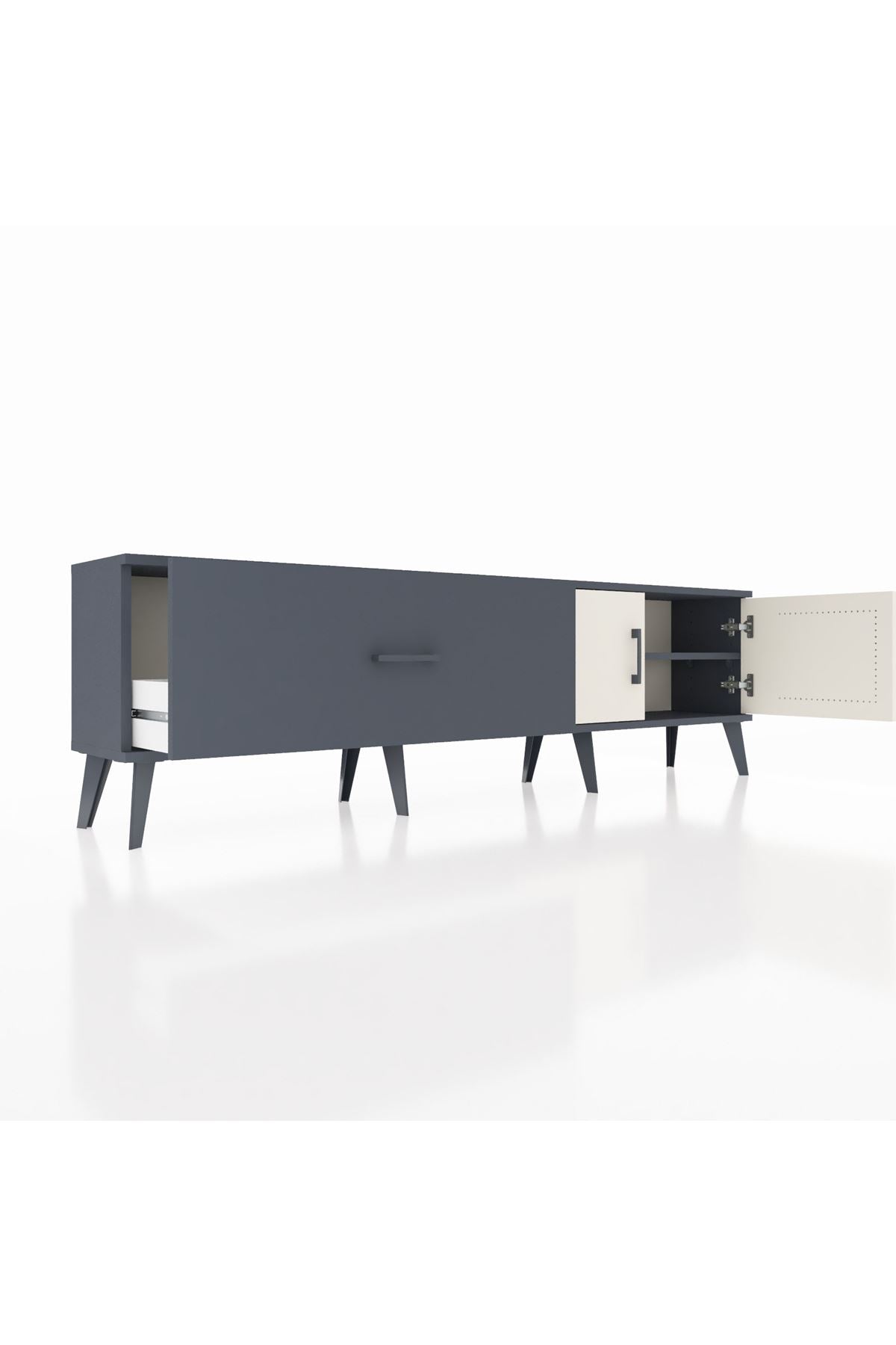 Arges TV Ünitesi Tek Raflı Tek Çekmeceli 2 Kapaklı 176x30x51 Antrasit-Aytaşı/Antrasit