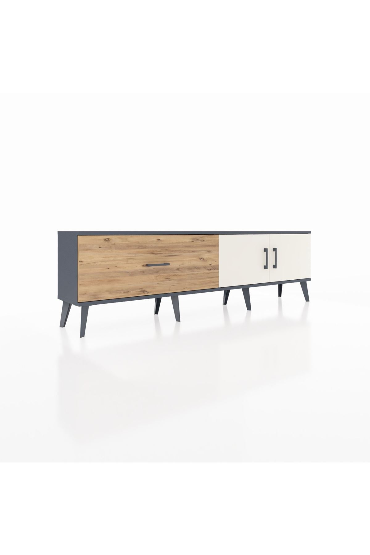 Arges TV Ünitesi Tek Raflı Tek Çekmeceli 2 Kapaklı 176x30x51 Antrasit-Aytaşı/Çam