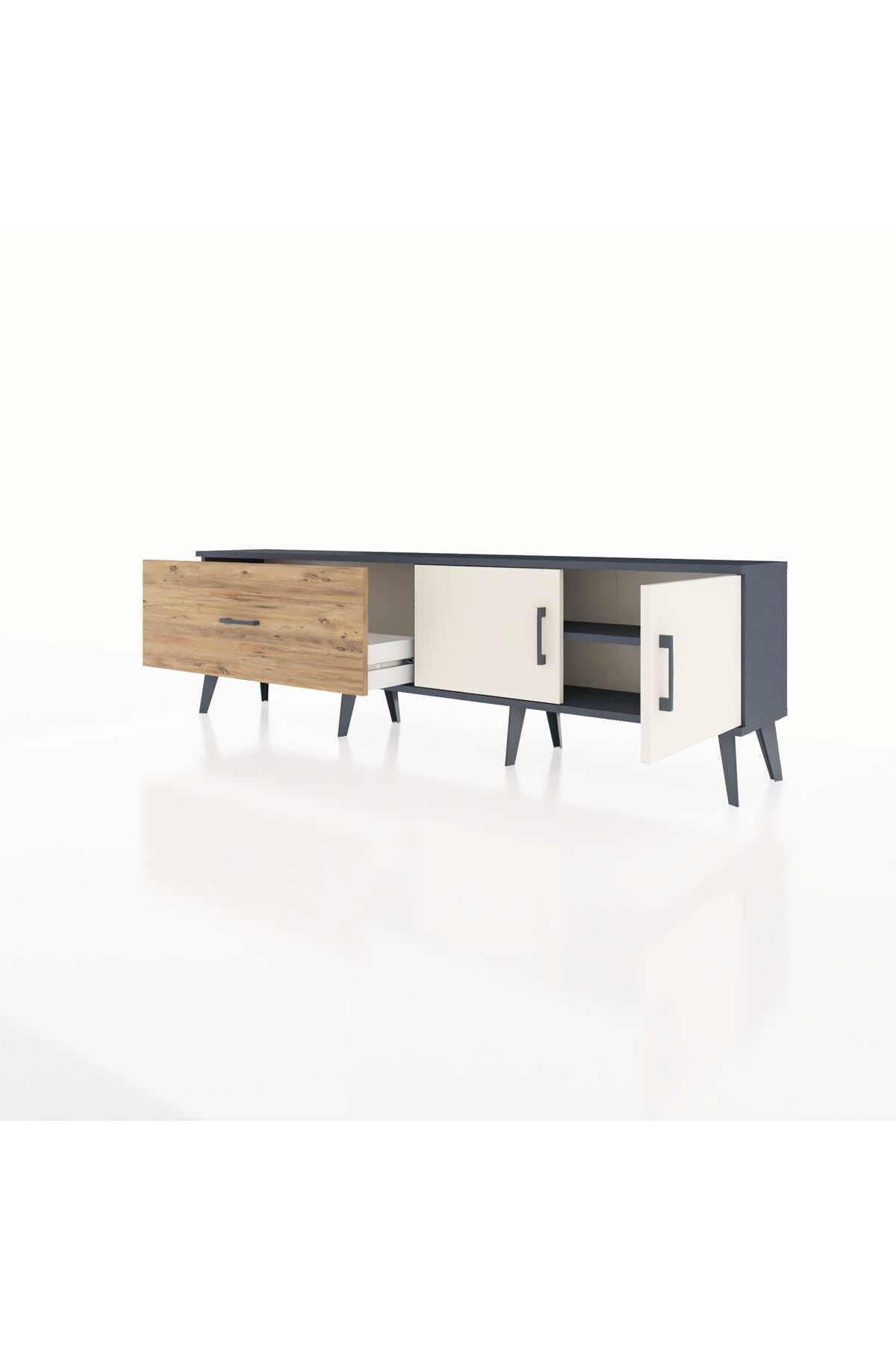 Arges TV Ünitesi Tek Raflı Tek Çekmeceli 2 Kapaklı 176x30x51 Antrasit-Aytaşı/Çam