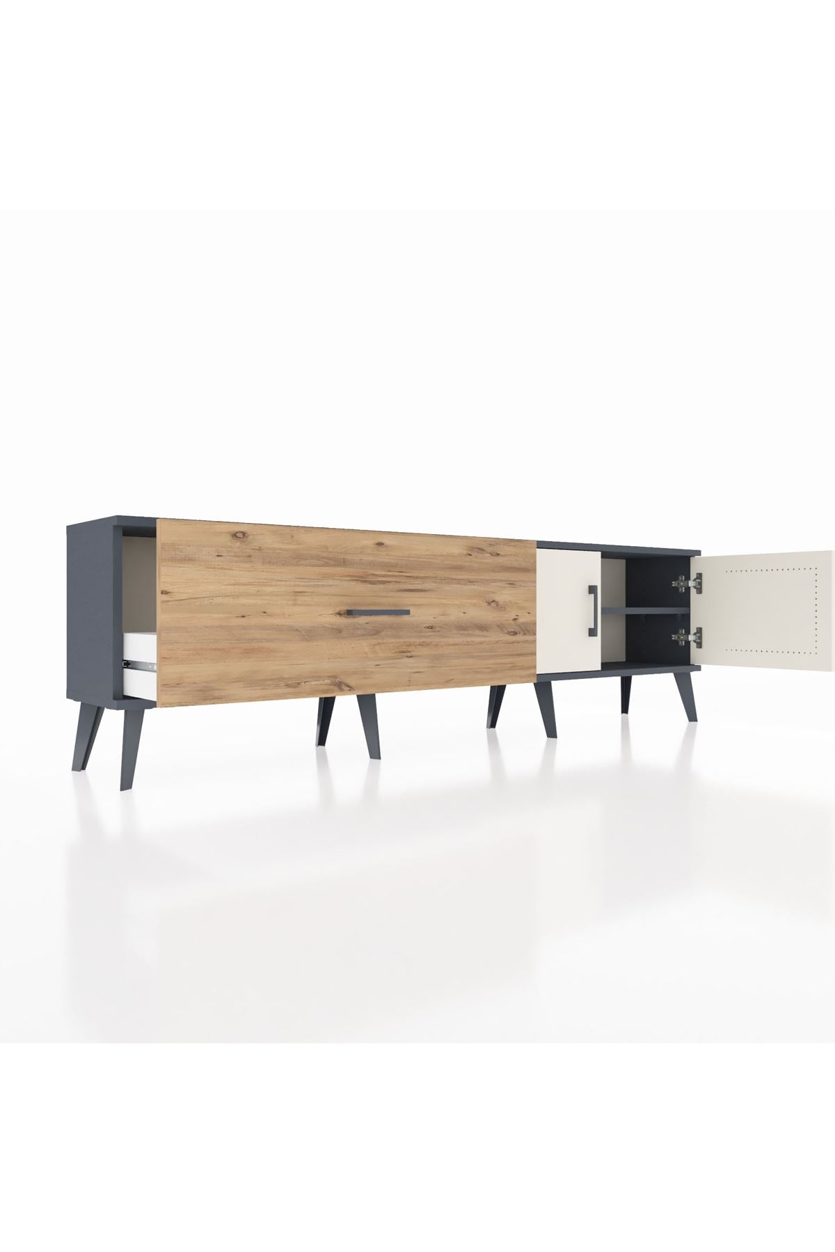 Arges TV Ünitesi Tek Raflı Tek Çekmeceli 2 Kapaklı 176x30x51 Antrasit-Aytaşı/Çam