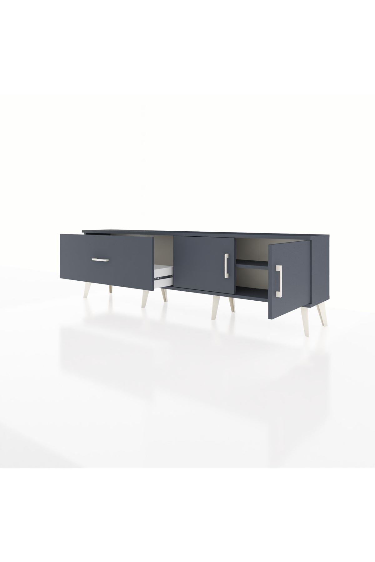 Arges TV Ünitesi Tek Raflı Tek Çekmeceli 2 Kapaklı 176x30x51 Antrasit-Antrasit/Antrasit