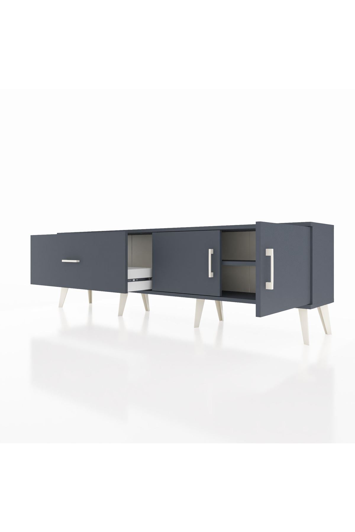 Arges TV Ünitesi Tek Raflı Tek Çekmeceli 2 Kapaklı 176x30x51 Antrasit-Antrasit/Antrasit