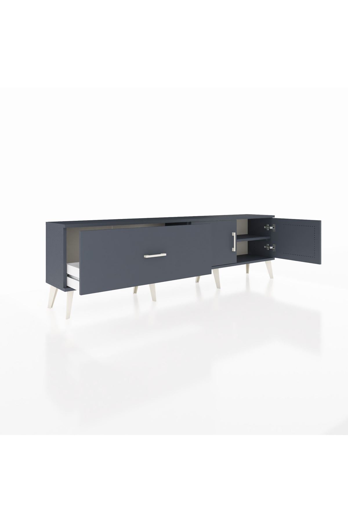 Arges TV Ünitesi Tek Raflı Tek Çekmeceli 2 Kapaklı 176x30x51 Antrasit-Antrasit/Antrasit