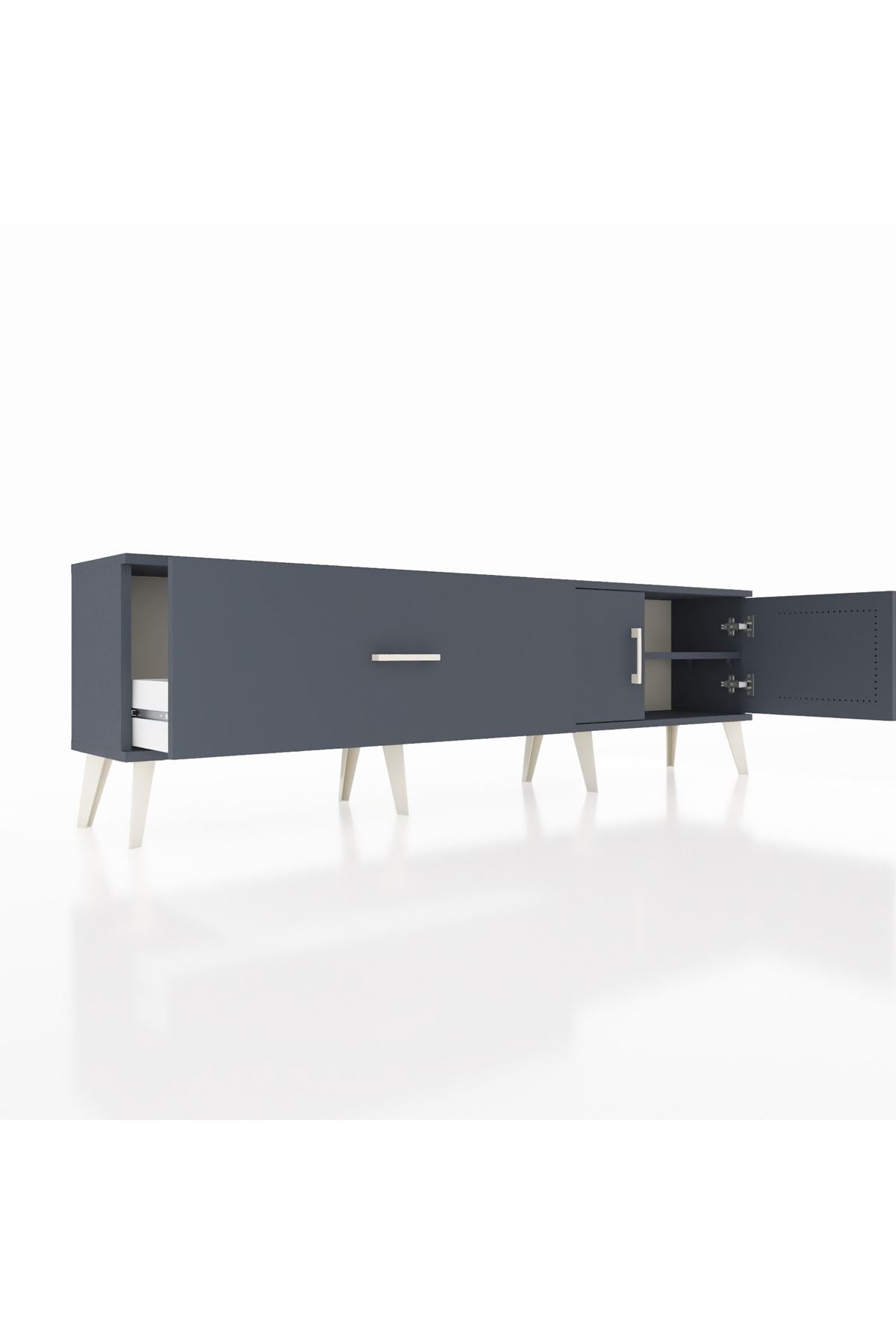 Arges TV Ünitesi Tek Raflı Tek Çekmeceli 2 Kapaklı 176x30x51 Antrasit-Antrasit/Antrasit