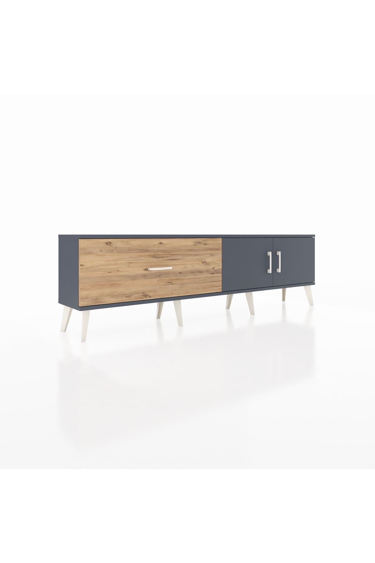 Arges TV Ünitesi Tek Raflı Tek Çekmeceli 2 Kapaklı 176x30x51 Antrasit-Antrasit/Çam