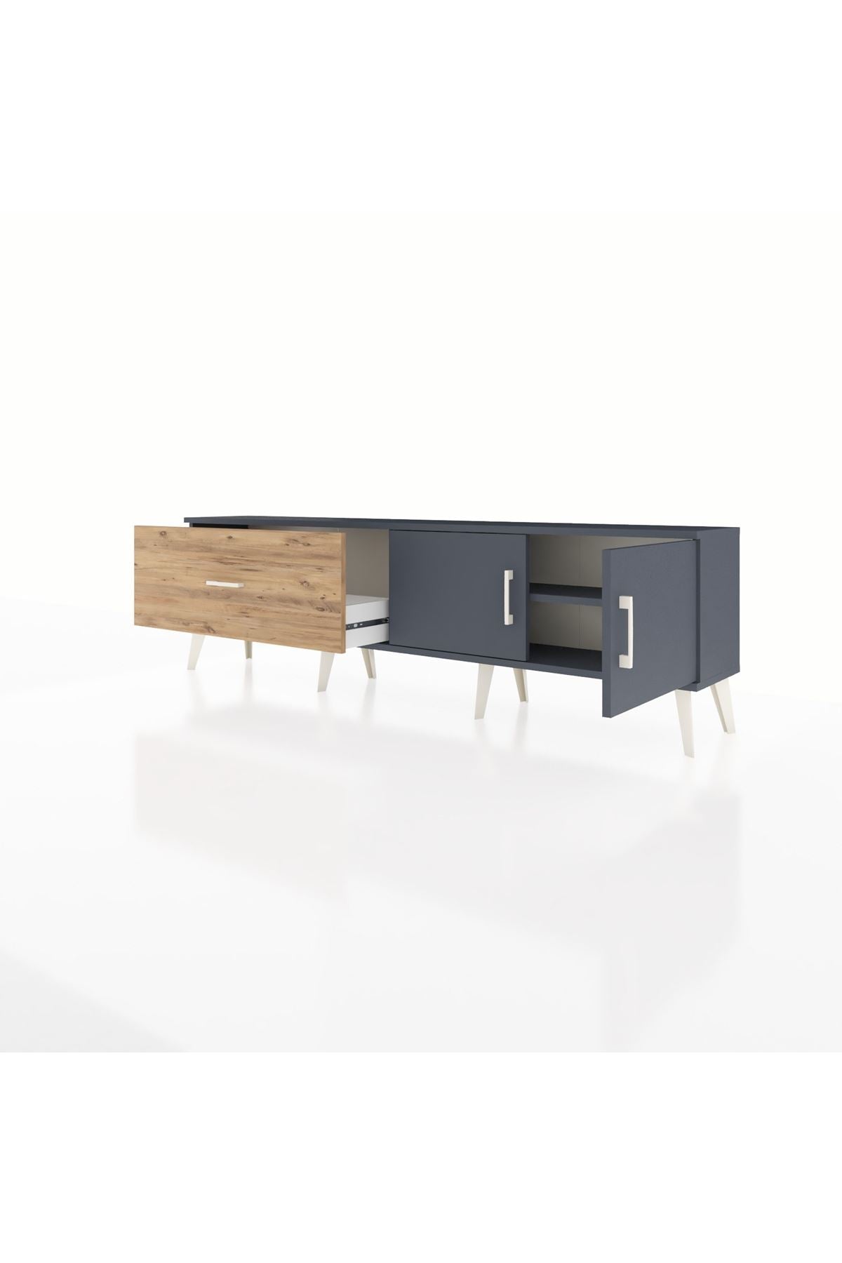 Arges TV Ünitesi Tek Raflı Tek Çekmeceli 2 Kapaklı 176x30x51 Antrasit-Antrasit/Çam