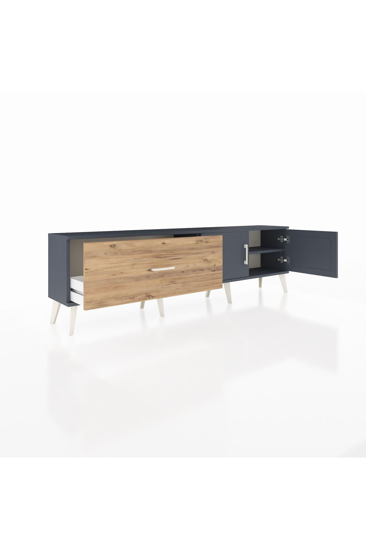 Arges TV Ünitesi Tek Raflı Tek Çekmeceli 2 Kapaklı 176x30x51 Antrasit-Antrasit/Çam