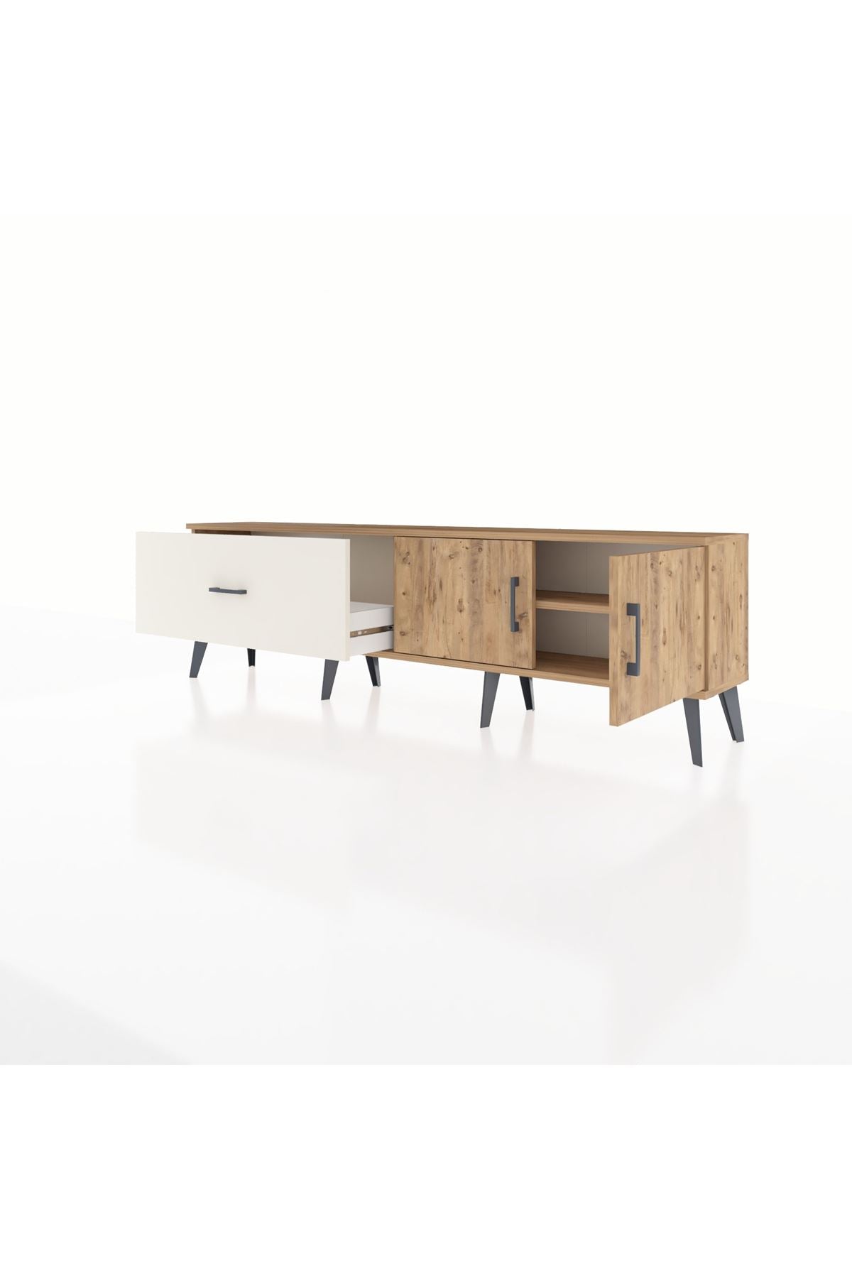 Arges TV Ünitesi Tek Raflı Tek Çekmeceli 2 Kapaklı 176x30x51 Çam-Çam/Aytaşı