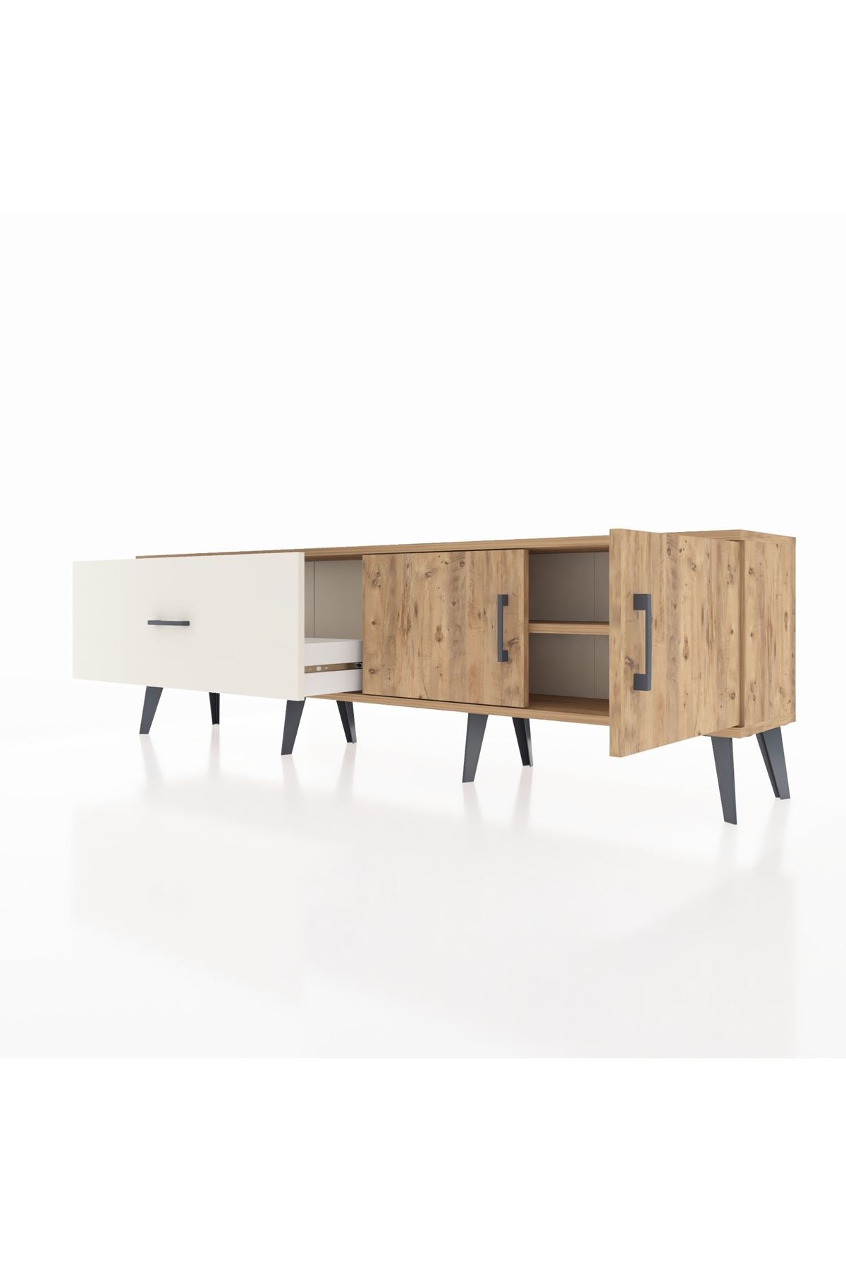 Arges TV Ünitesi Tek Raflı Tek Çekmeceli 2 Kapaklı 176x30x51 Çam-Çam/Aytaşı