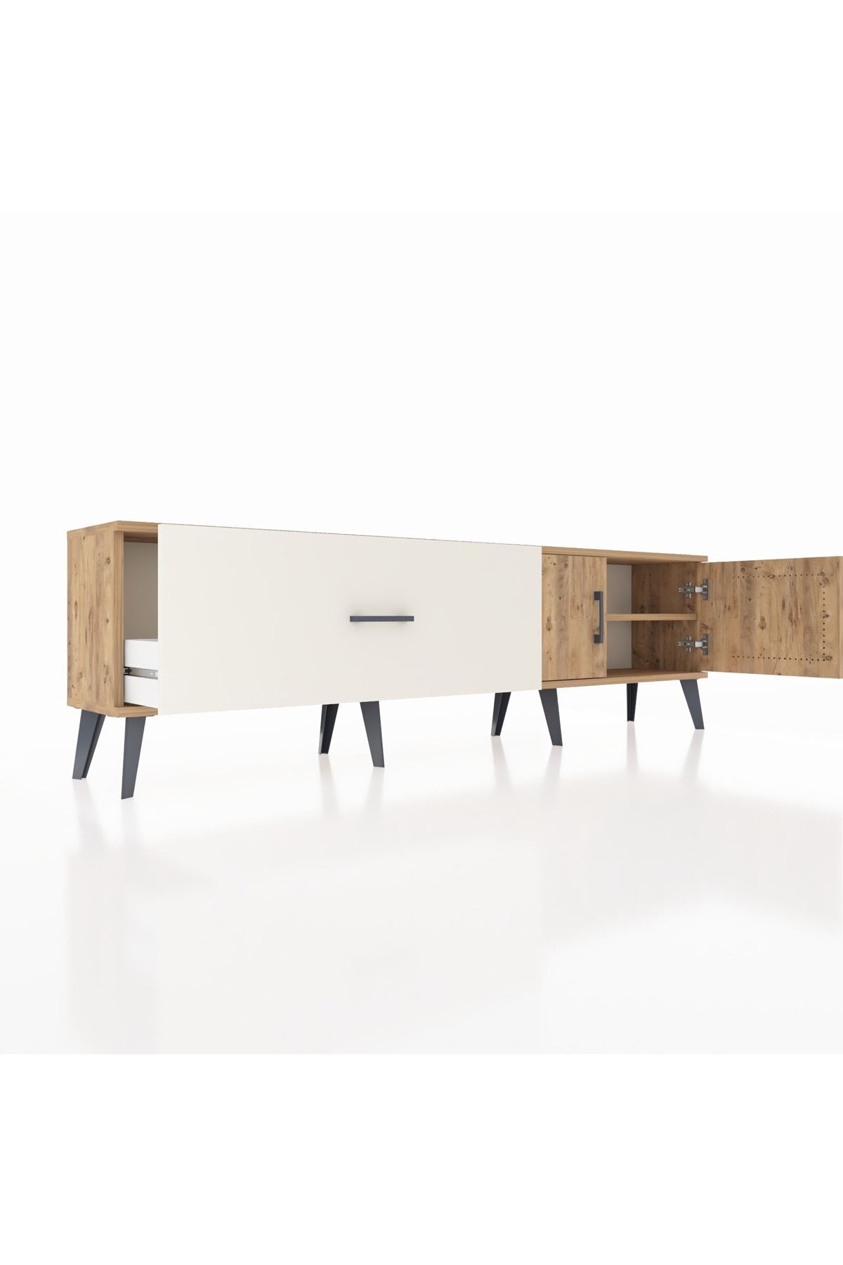 Arges TV Ünitesi Tek Raflı Tek Çekmeceli 2 Kapaklı 176x30x51 Çam-Çam/Aytaşı