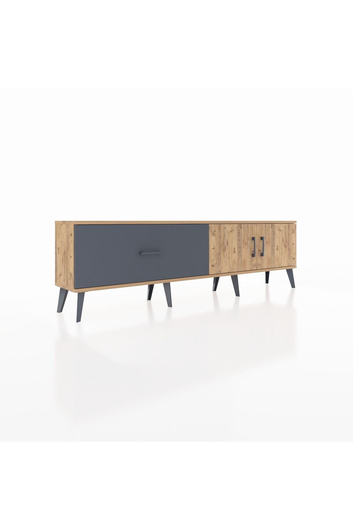 Arges TV Ünitesi Tek Raflı Tek Çekmeceli 2 Kapaklı 176x30x51 Çam-Çam/Antrasit