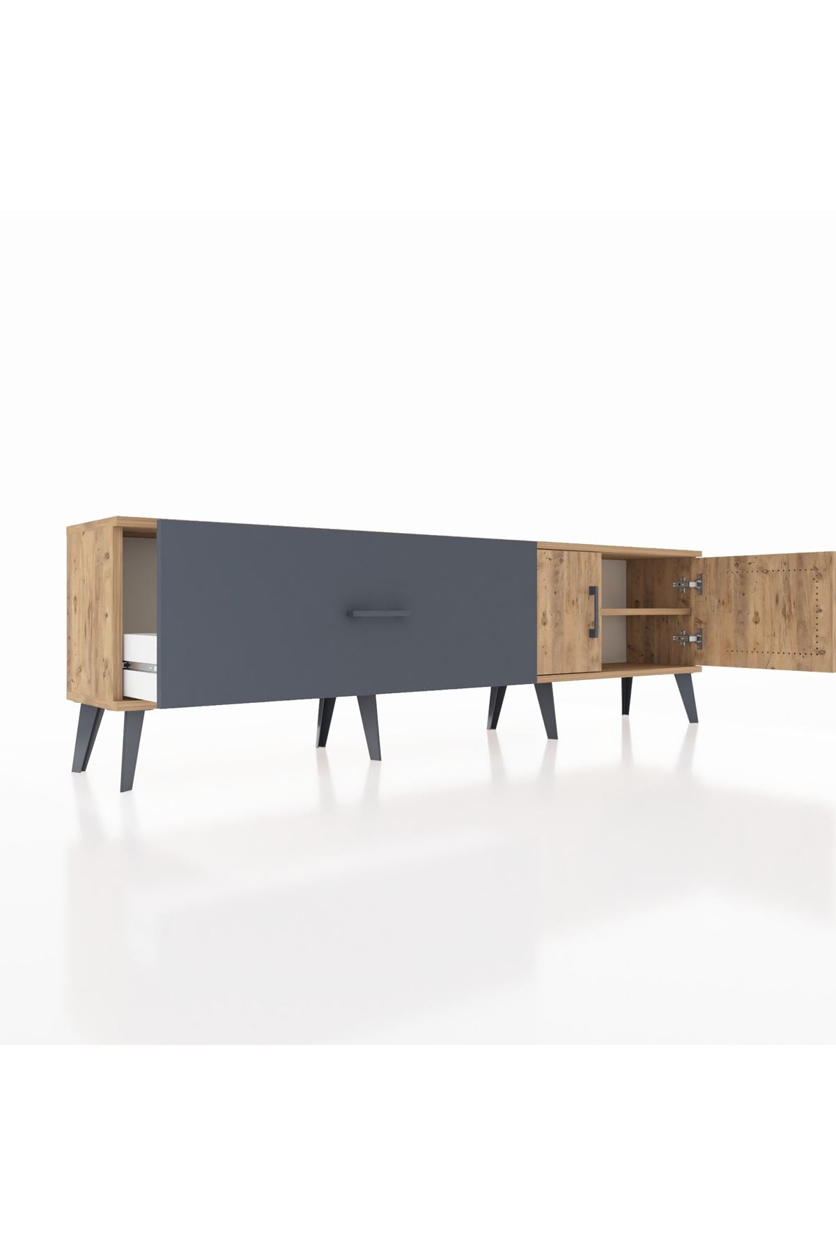 Arges TV Ünitesi Tek Raflı Tek Çekmeceli 2 Kapaklı 176x30x51 Çam-Çam/Antrasit