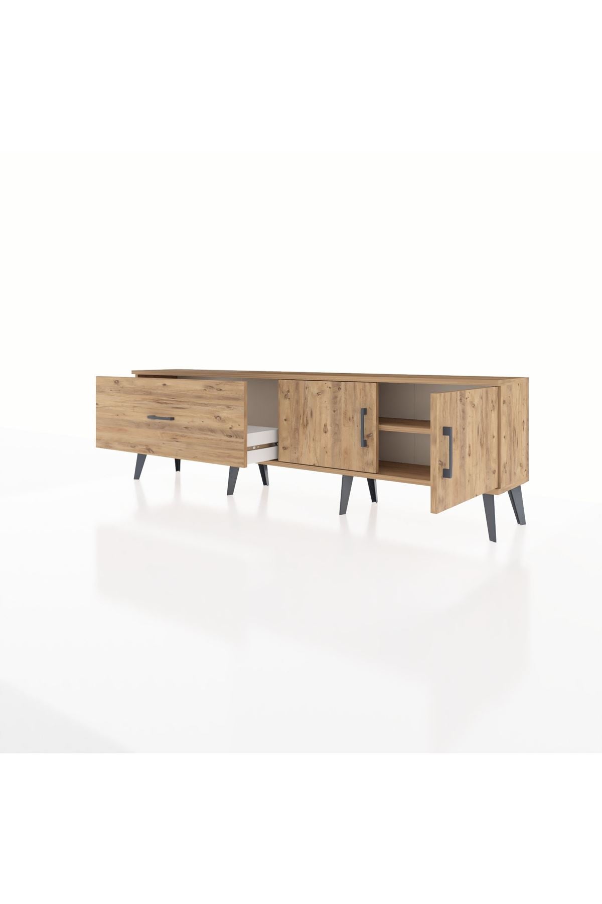 Arges TV Ünitesi Tek Raflı Tek Çekmeceli 2 Kapaklı 176x30x51 Çam-Çam/Çam