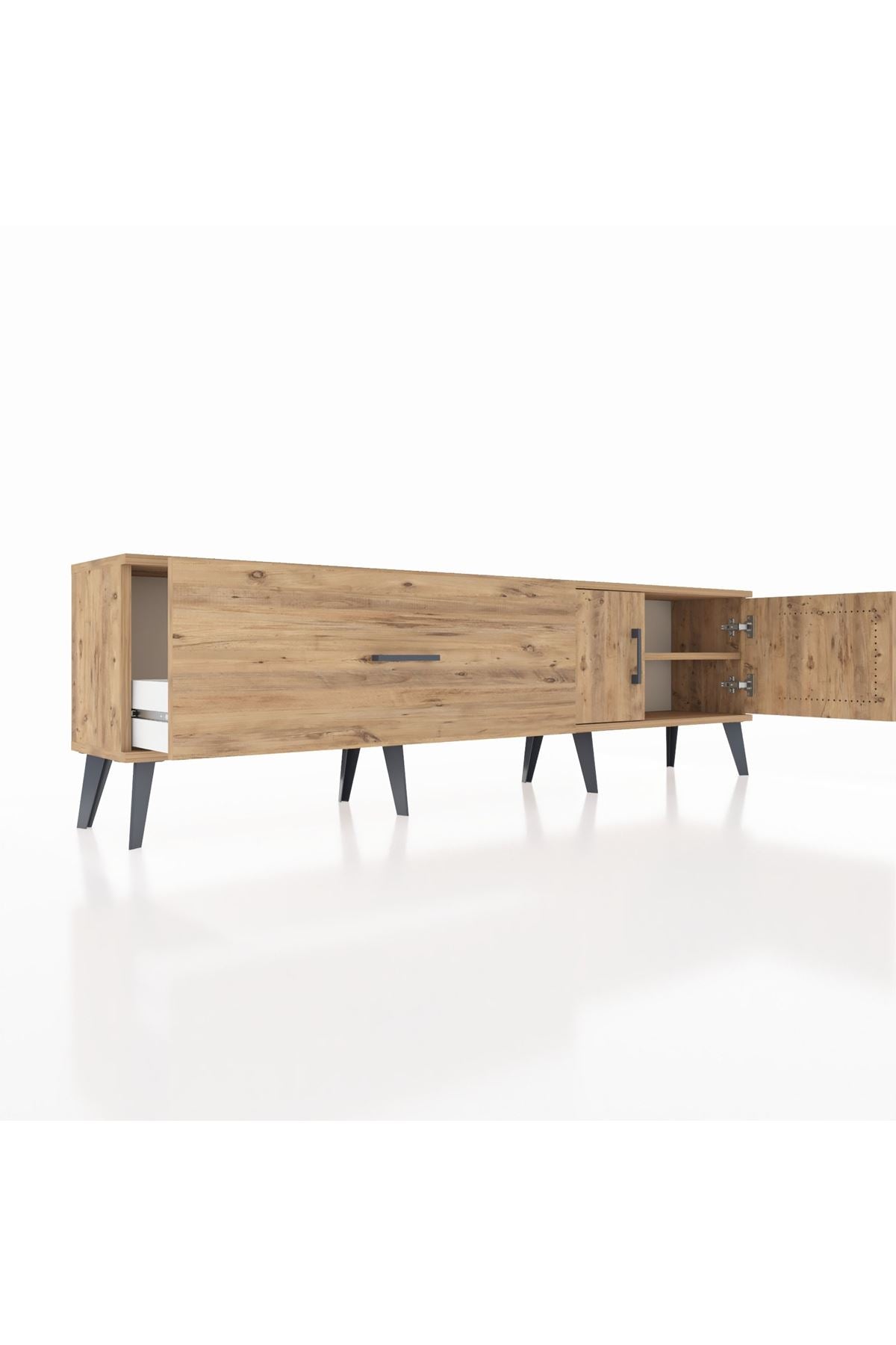 Arges TV Ünitesi Tek Raflı Tek Çekmeceli 2 Kapaklı 176x30x51 Çam-Çam/Çam