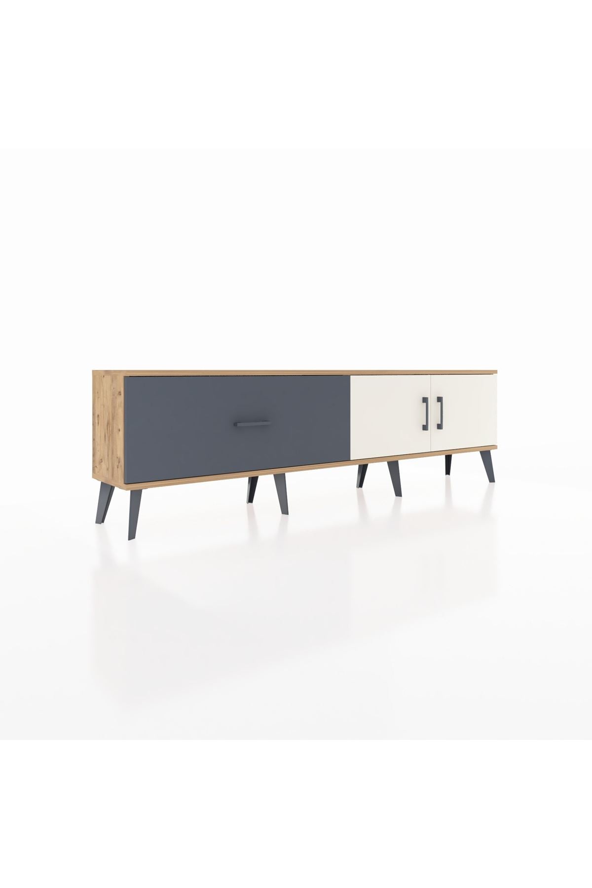 Arges TV Ünitesi Tek Raflı Tek Çekmeceli 2 Kapaklı 176x30x51 Çam-Aytaşı/Antrasit