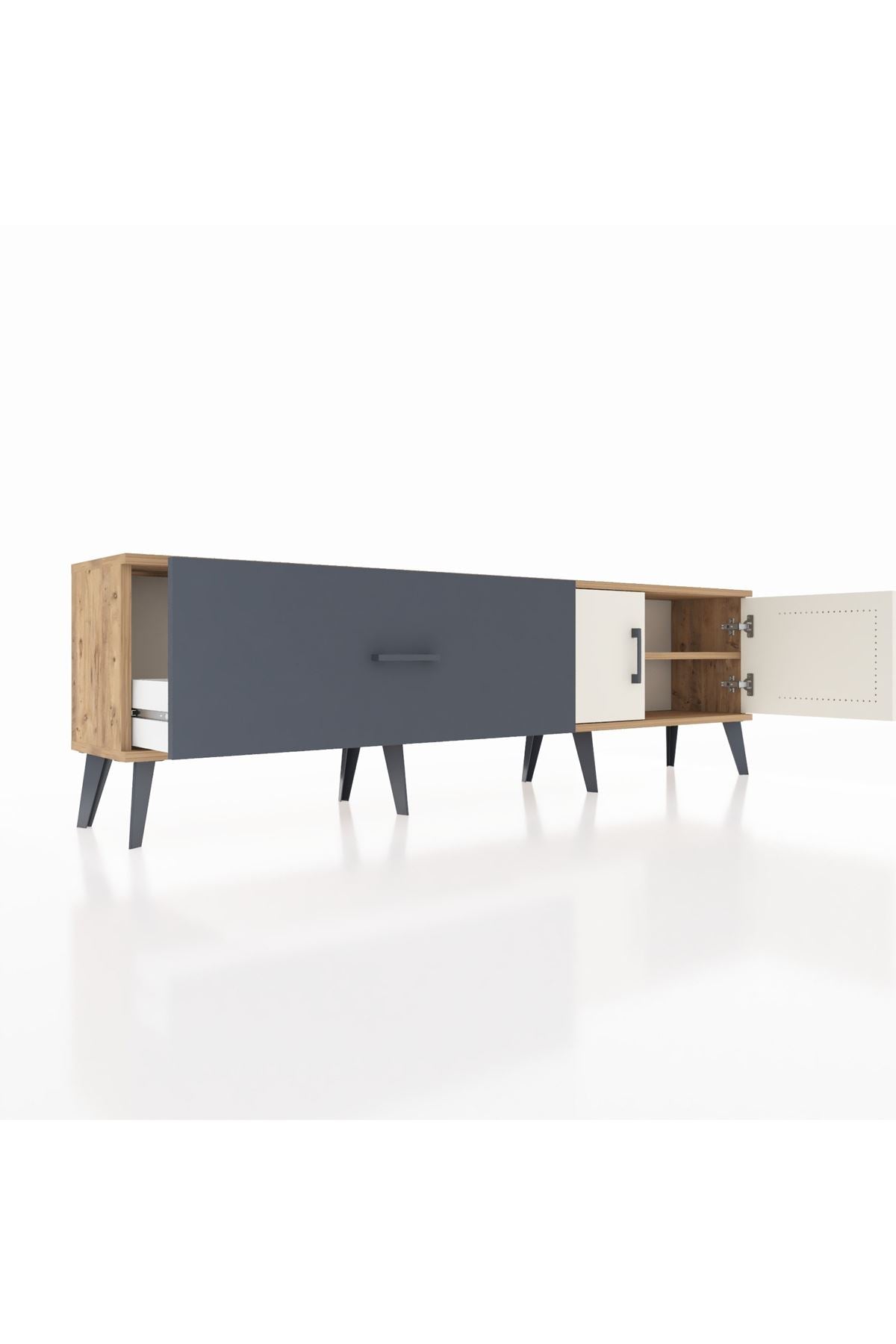 Arges TV Ünitesi Tek Raflı Tek Çekmeceli 2 Kapaklı 176x30x51 Çam-Aytaşı/Antrasit