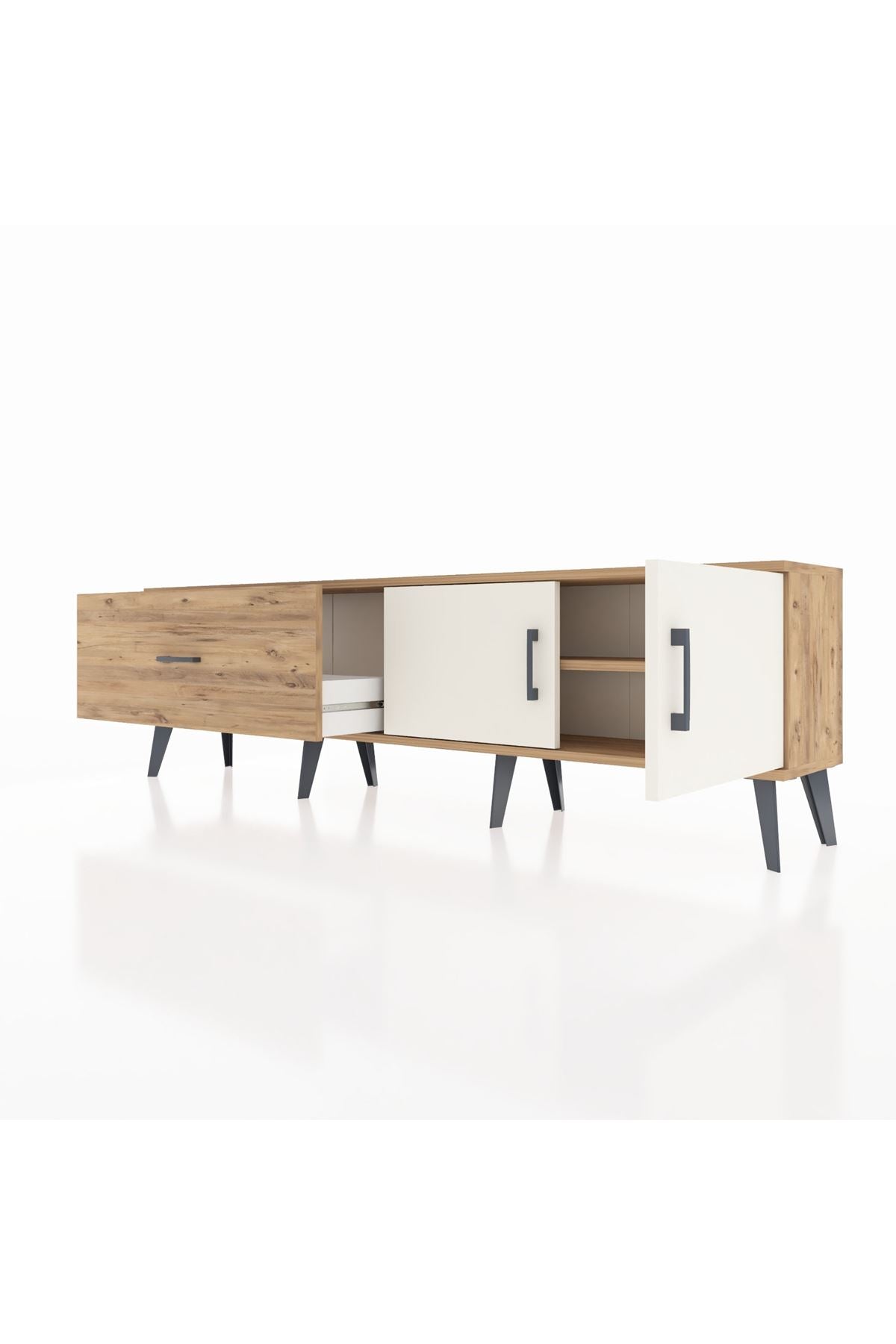 Arges TV Ünitesi Tek Raflı Tek Çekmeceli 2 Kapaklı 176x30x51 Çam-Aytaşı/Çam