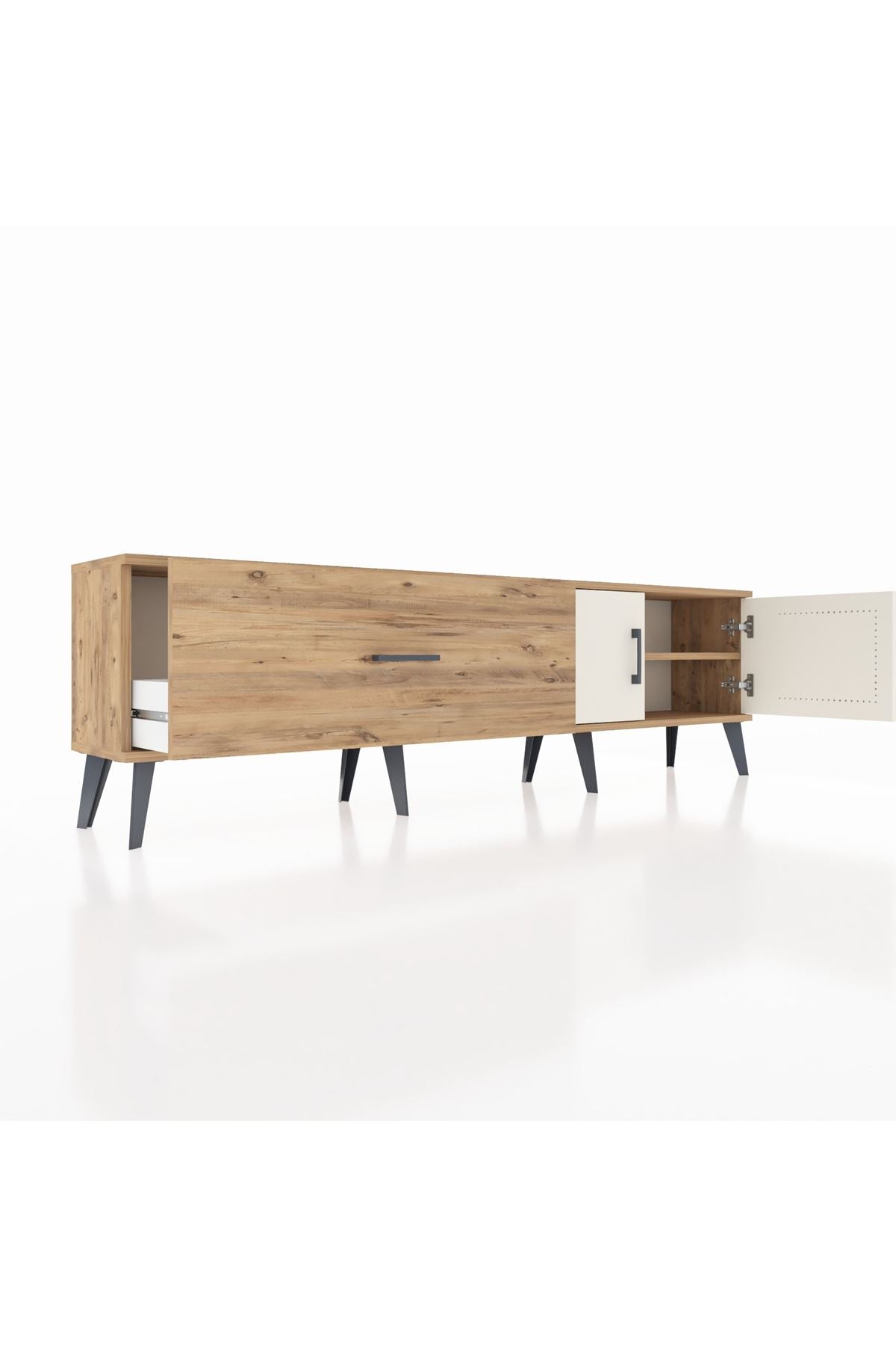 Arges TV Ünitesi Tek Raflı Tek Çekmeceli 2 Kapaklı 176x30x51 Çam-Aytaşı/Çam