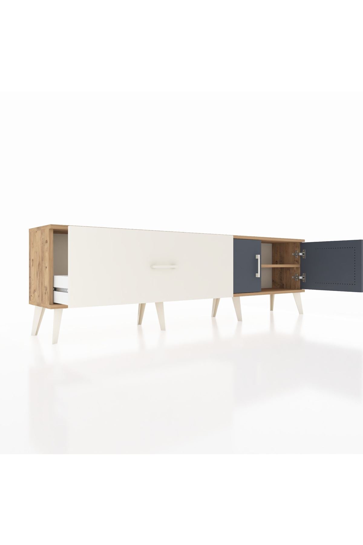 Arges TV Ünitesi Tek Raflı Tek Çekmeceli 2 Kapaklı 176x30x51 Çam-Antrasit/Aytaşı