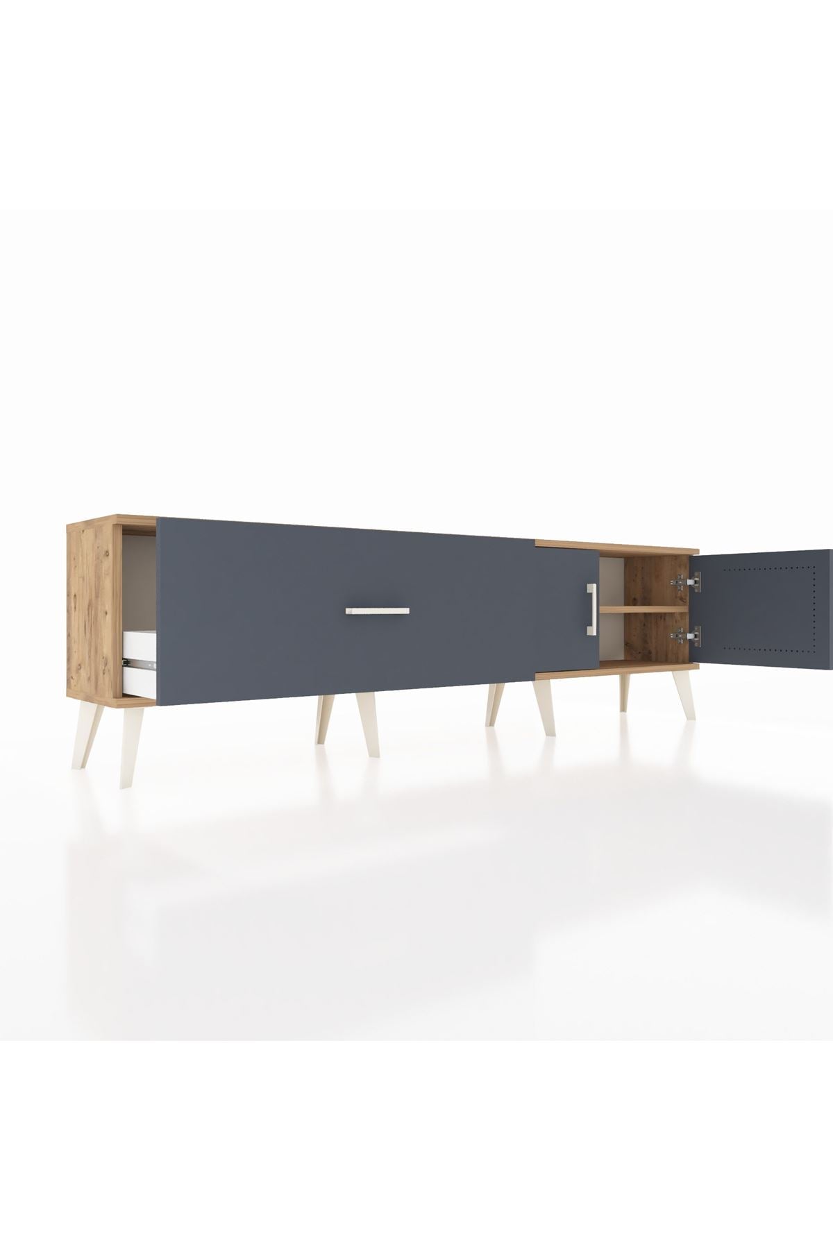 Arges TV Ünitesi Tek Raflı Tek Çekmeceli 2 Kapaklı 176x30x51 Çam-Antrasit/Antrasit