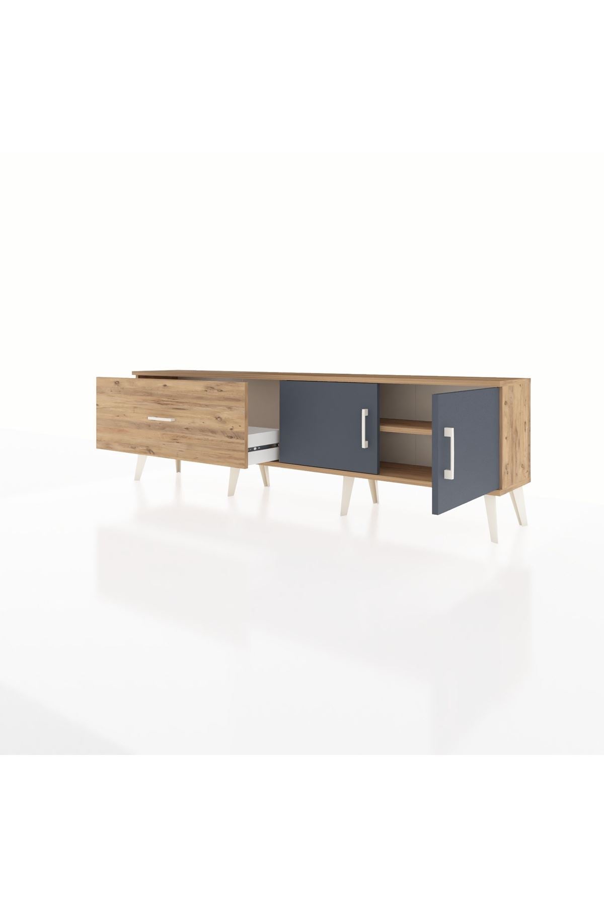 Arges TV Ünitesi Tek Raflı Tek Çekmeceli 2 Kapaklı 176x30x51 Çam-Antrasit/Çam