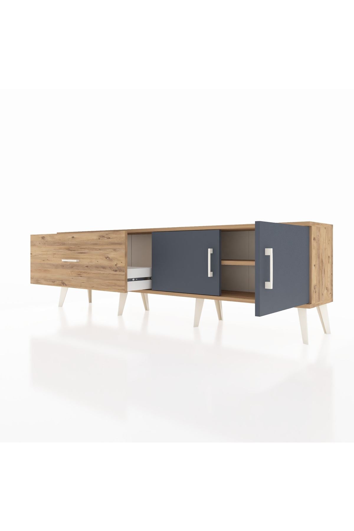 Arges TV Ünitesi Tek Raflı Tek Çekmeceli 2 Kapaklı 176x30x51 Çam-Antrasit/Çam