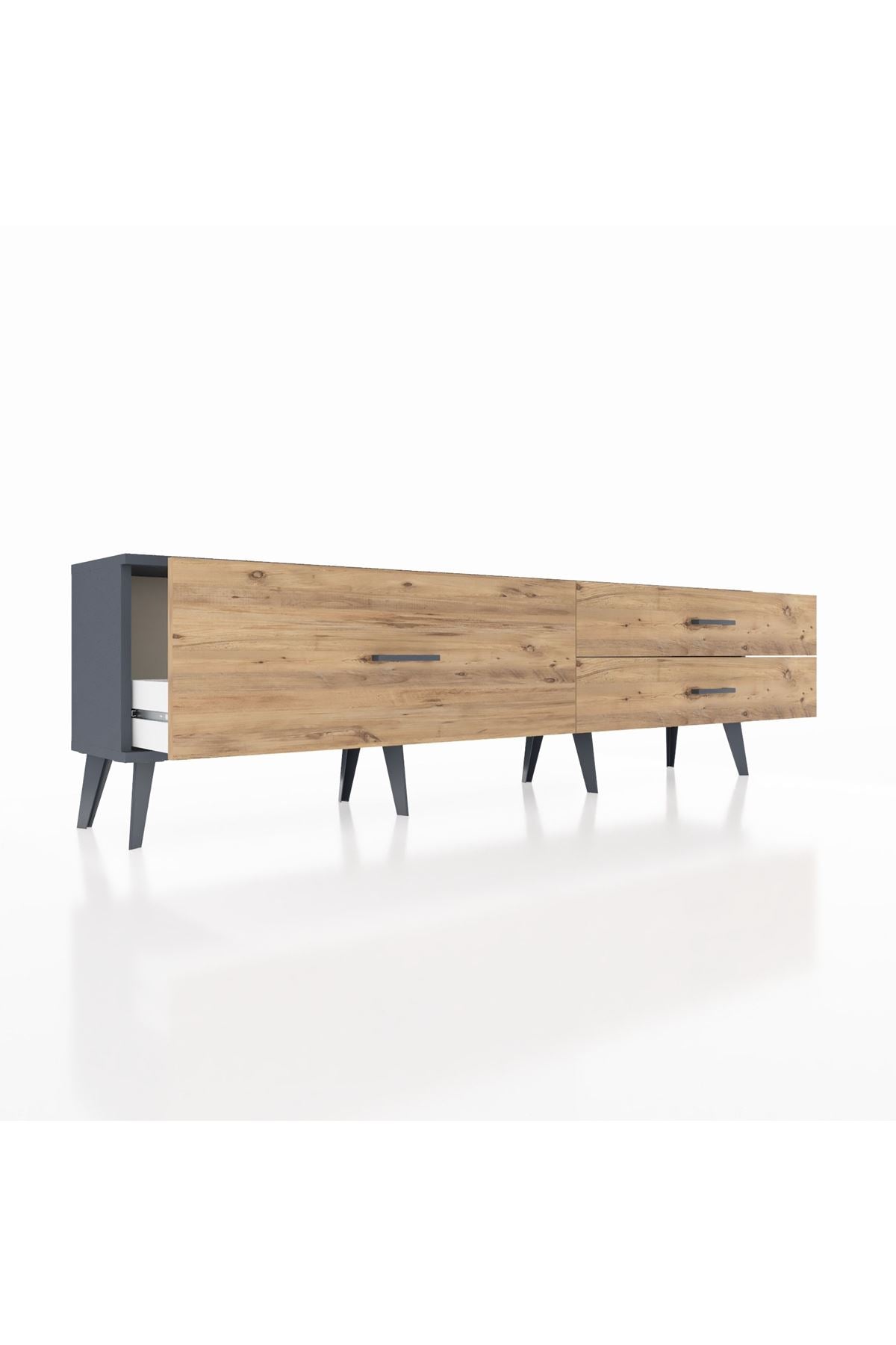 Arges TV Ünitesi 3 Çekmeceli  176x30x51 Antrasit-Antrasit/Çam