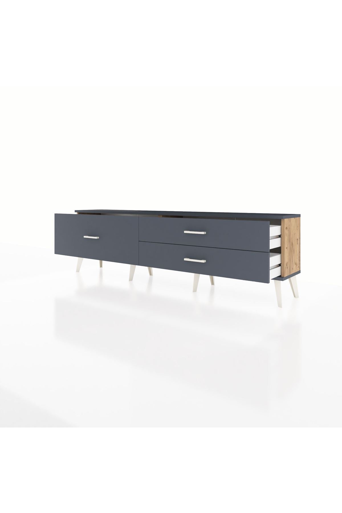 Arges TV Ünitesi 3 Çekmeceli  176x30x51 Çam-Antrasit/Antrasit